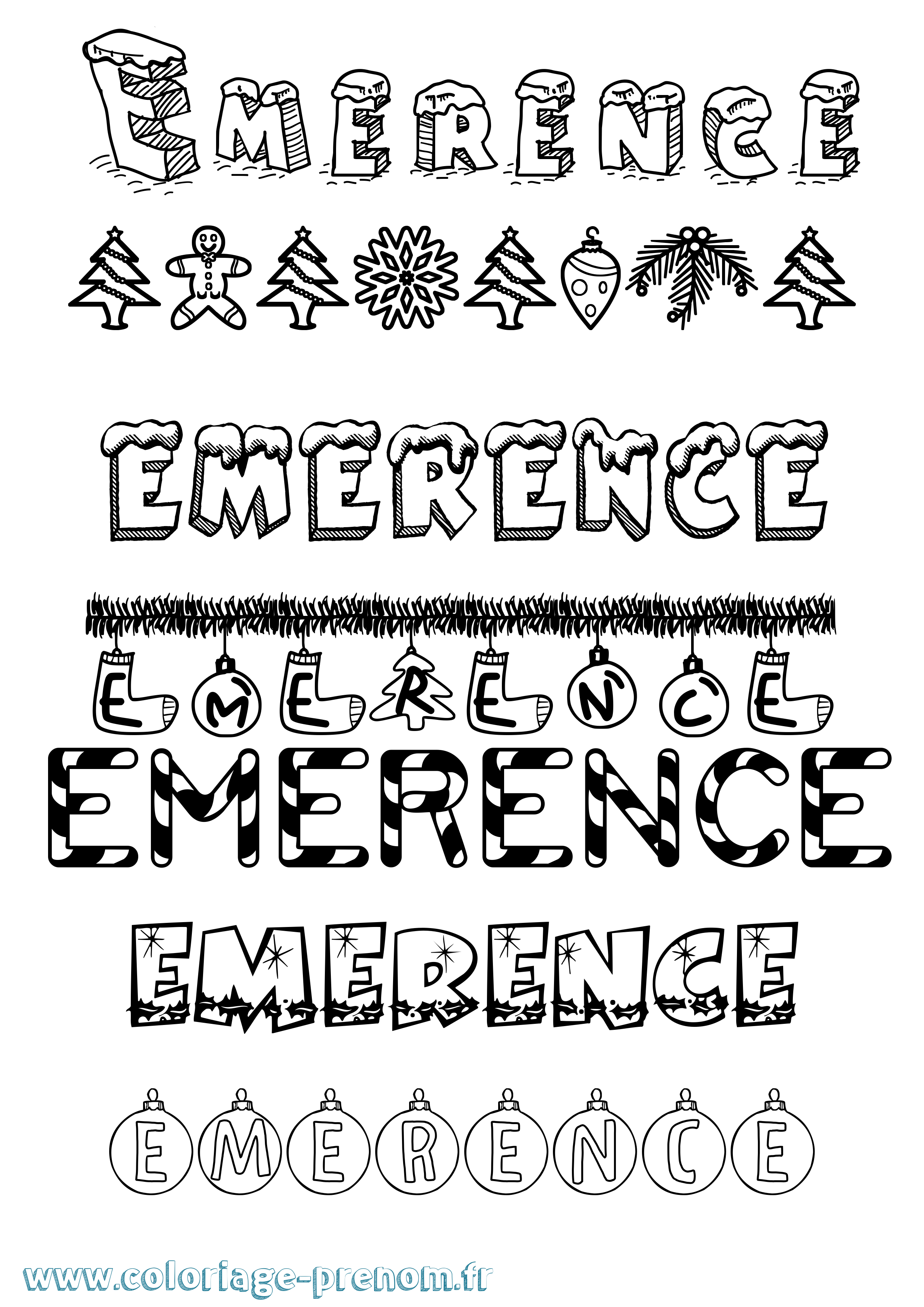 Coloriage Emerence Noël Coloriage prénom Emerence Noël