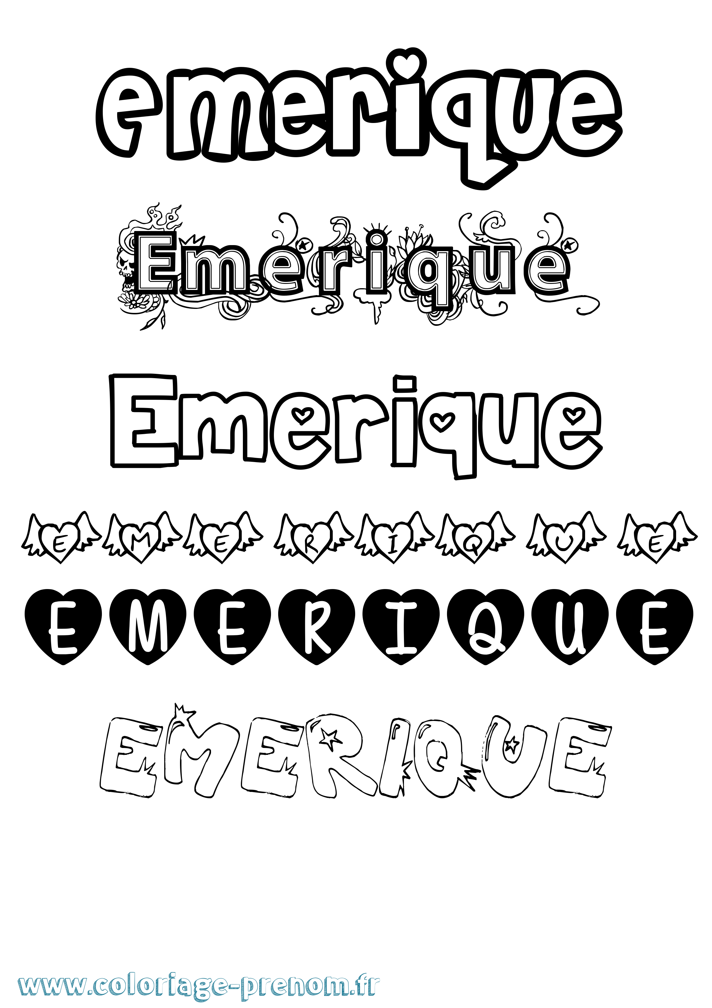 Coloriage Emerique Girly Coloriage prénom Emerique Girly