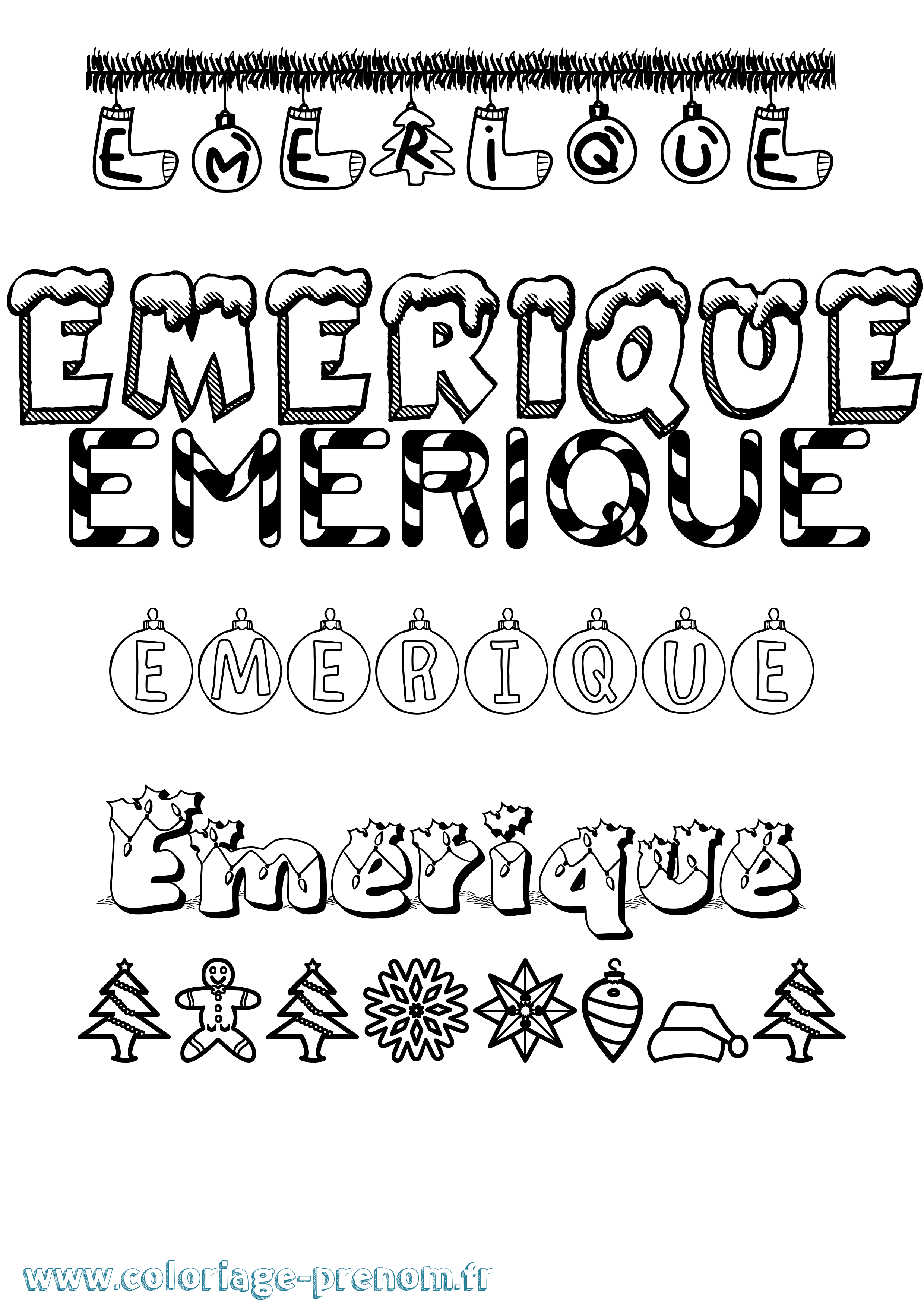 Coloriage Emerique Noël Coloriage prénom Emerique Noël