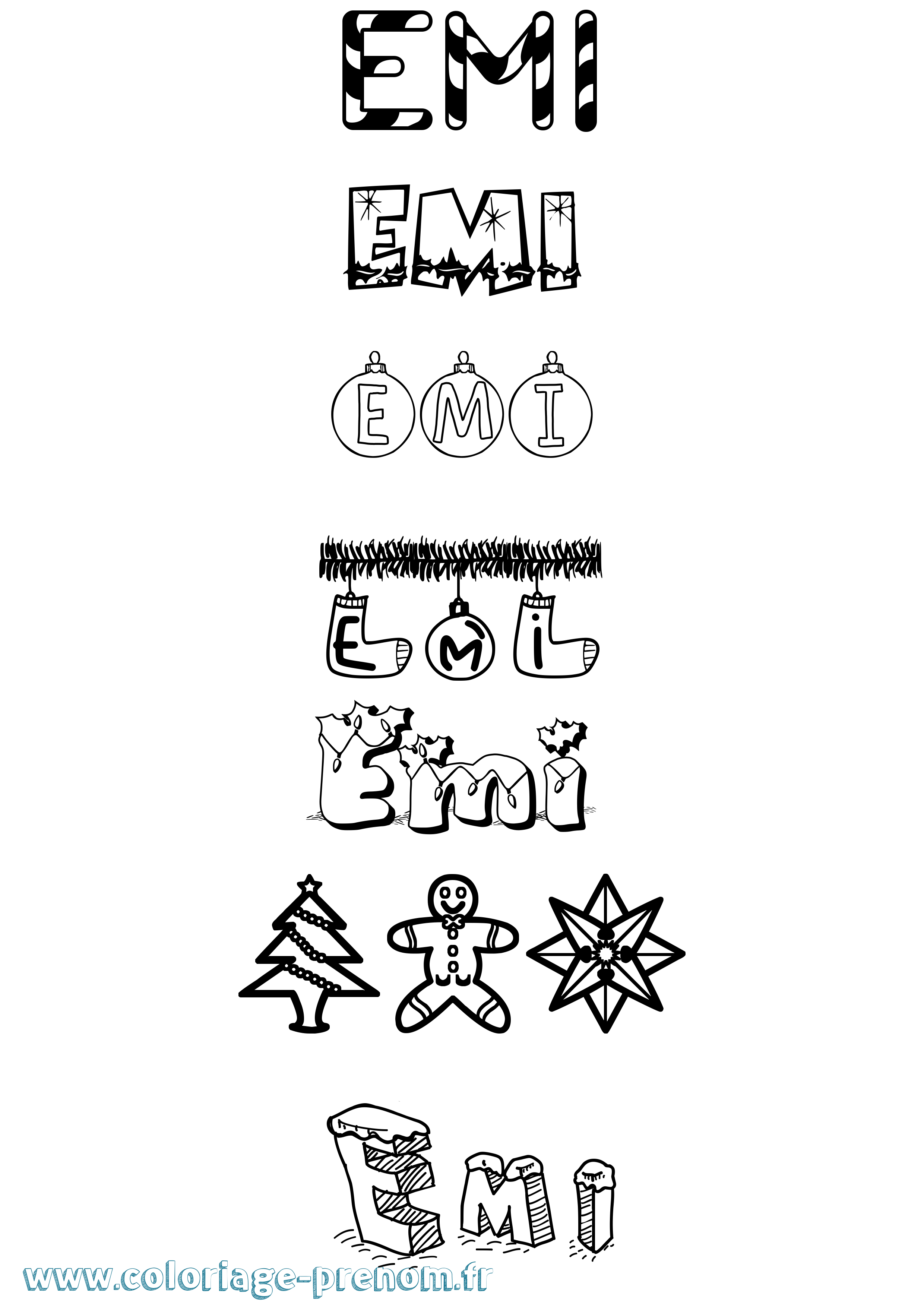 Coloriage Emi Noël Coloriage prénom Emi Noël