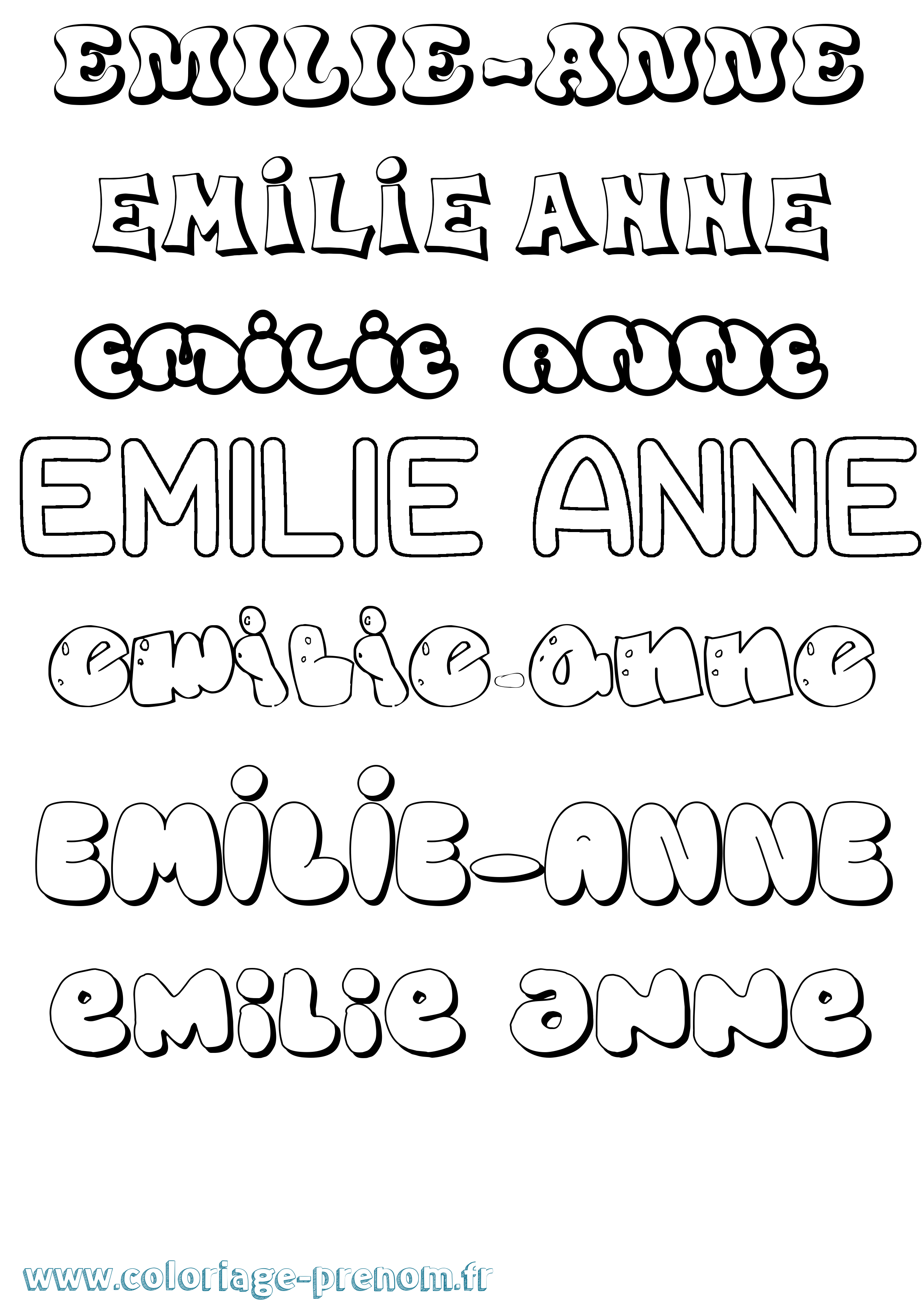 Coloriage Emilie-Anne Bubble Coloriage prénom Emilie-Anne Bubble