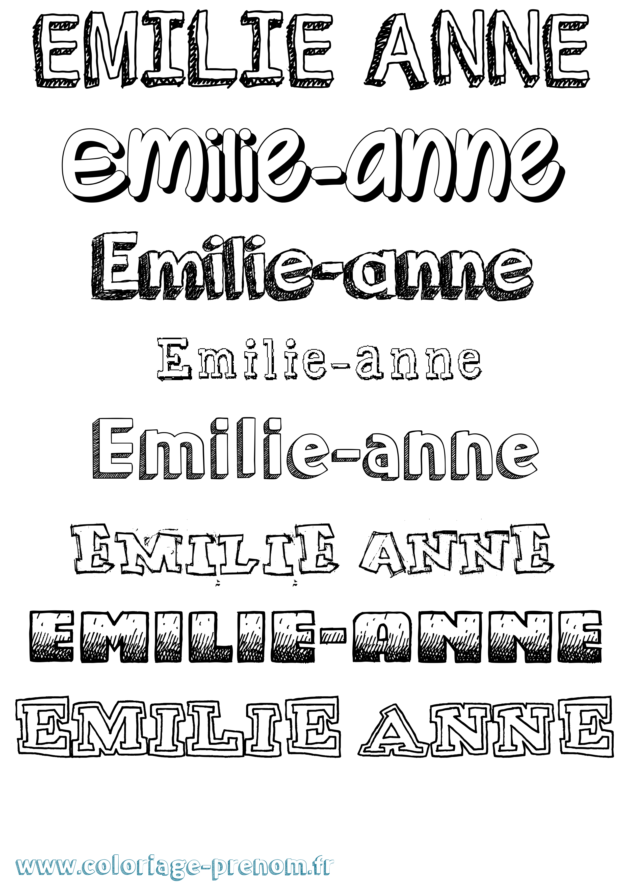 Coloriage Emilie-Anne Dessiné Coloriage prénom Emilie-Anne Dessiné