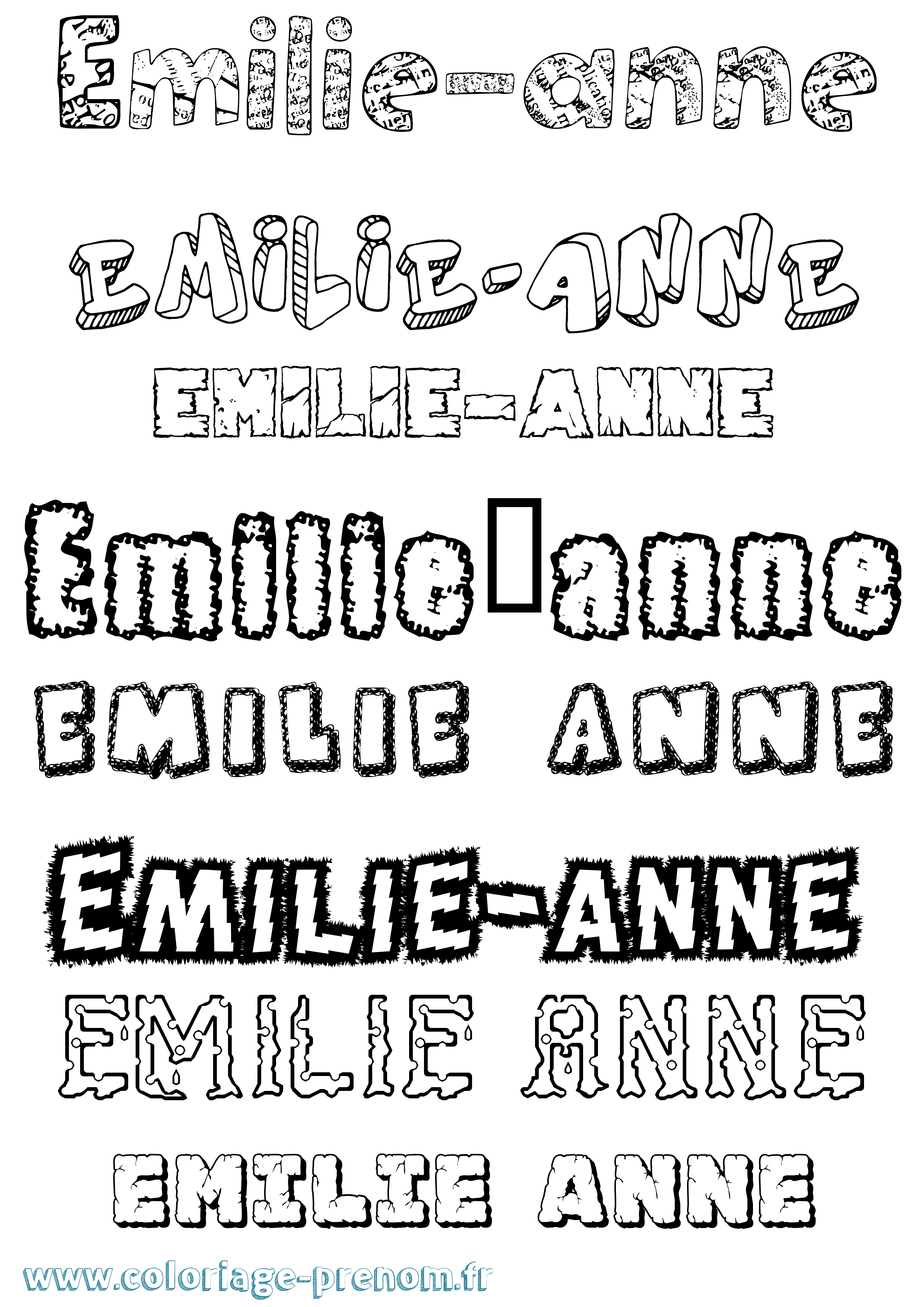 Coloriage Emilie-Anne Destructuré Coloriage prénom Emilie-Anne Destructuré