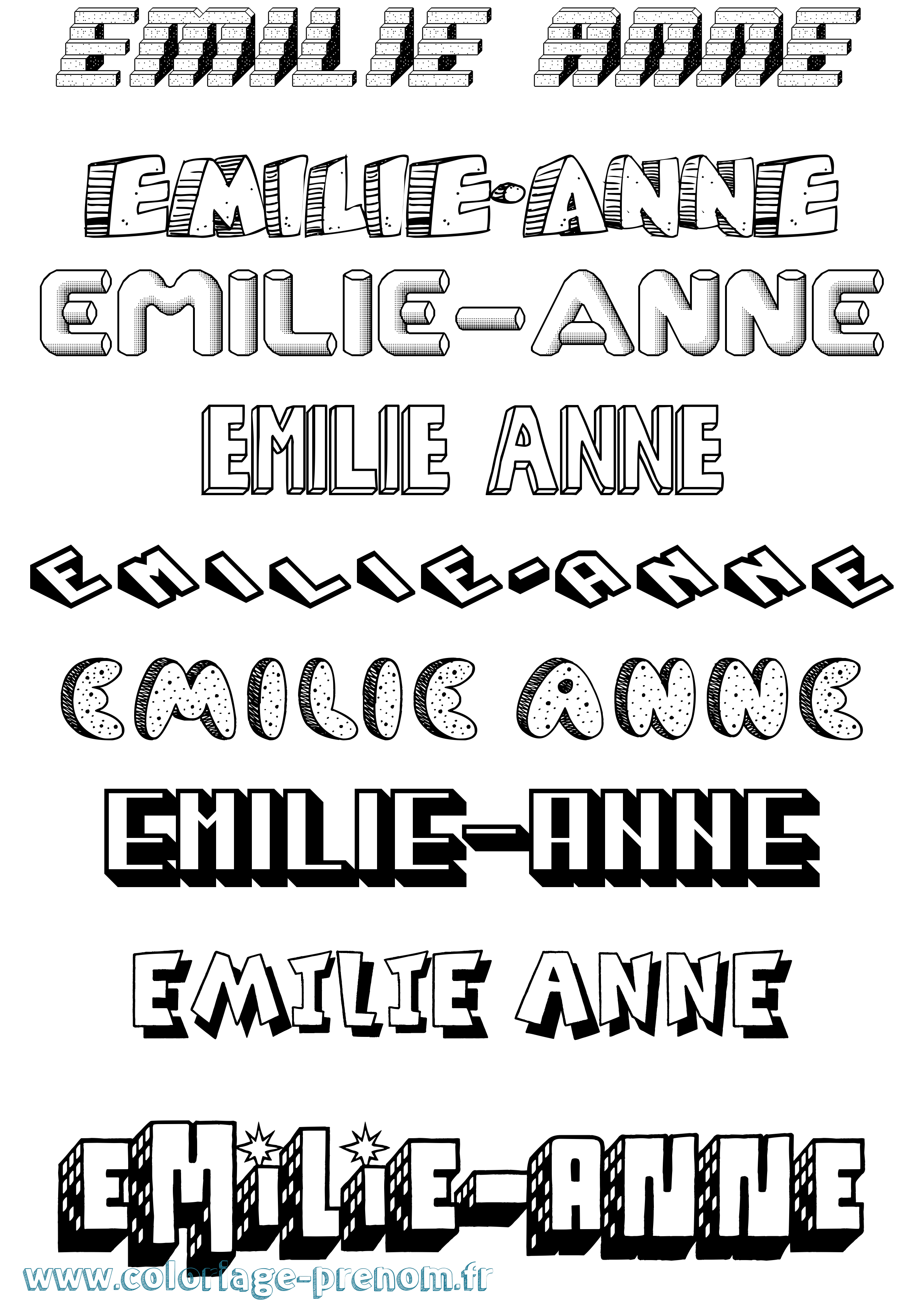 Coloriage Emilie-Anne Effet 3D Coloriage prénom Emilie-Anne Effet 3D