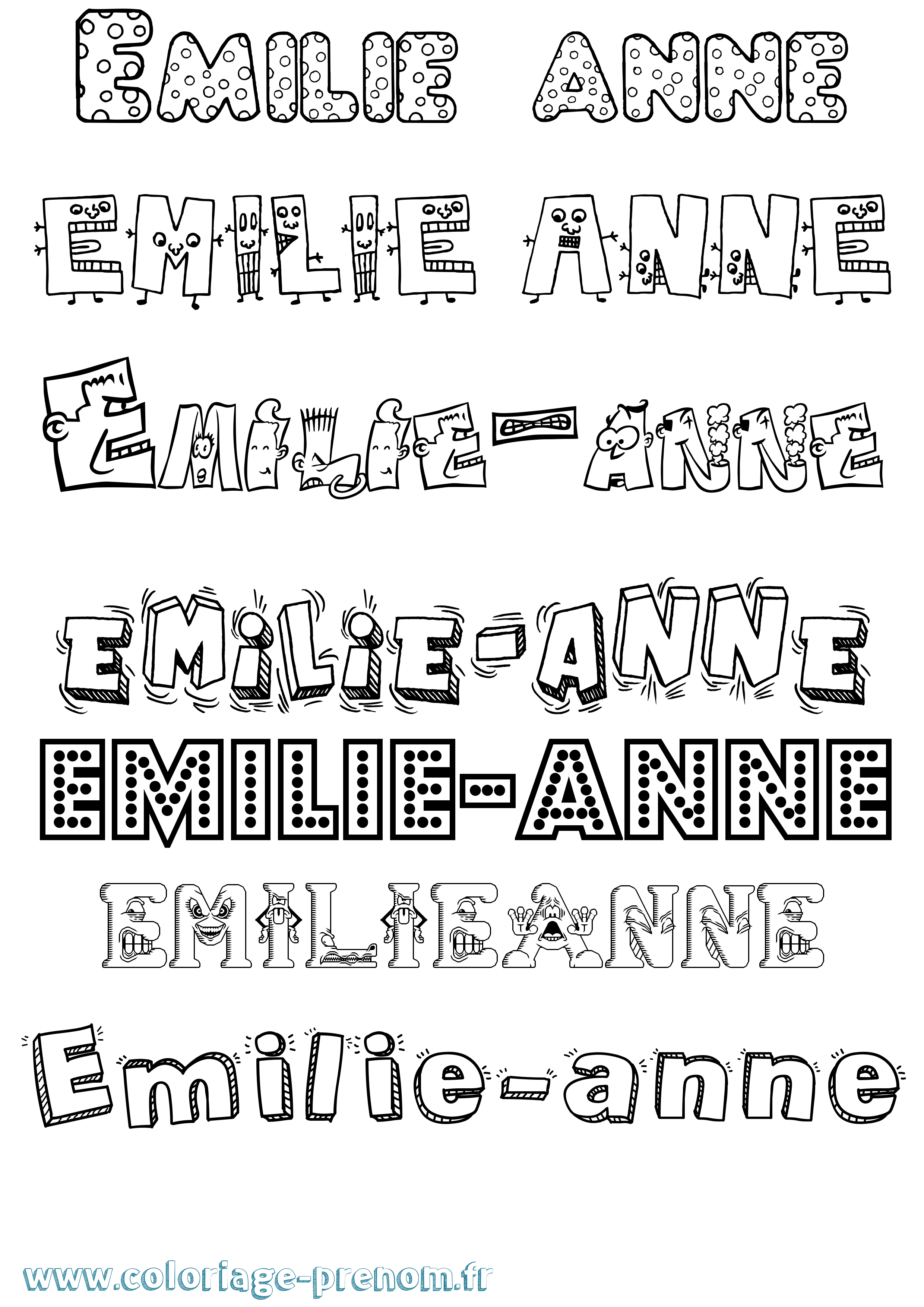 Coloriage Emilie-Anne Fun Coloriage prénom Emilie-Anne Fun