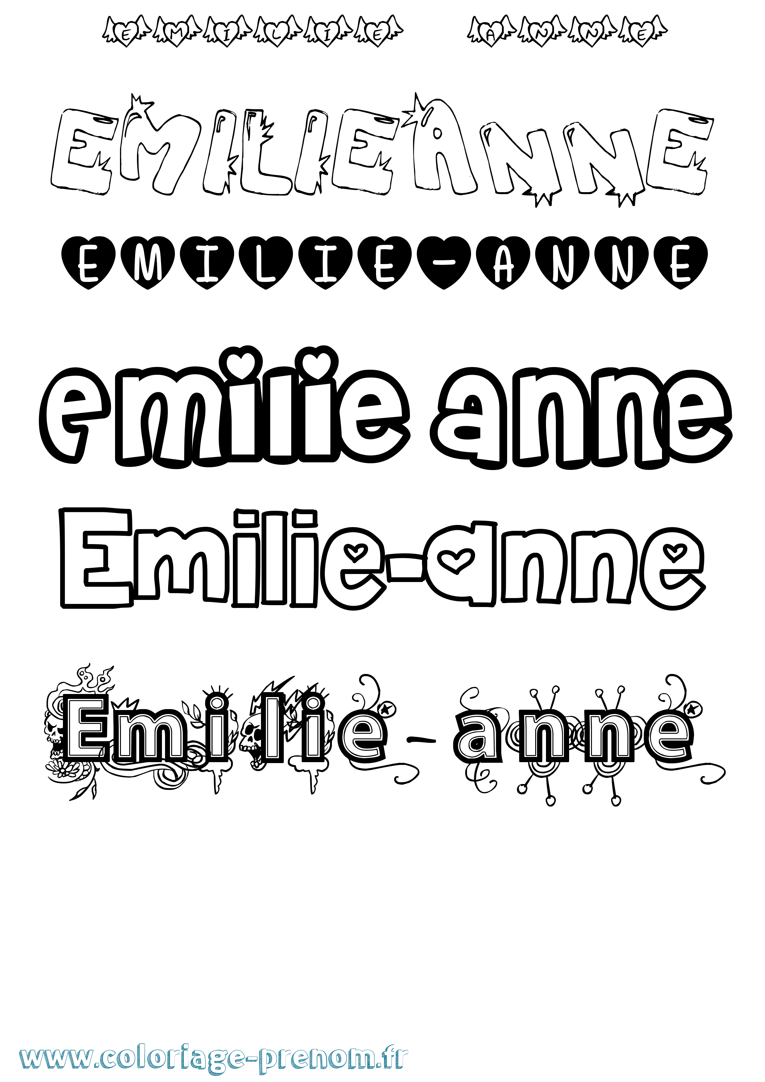 Coloriage Emilie-Anne Girly Coloriage prénom Emilie-Anne Girly