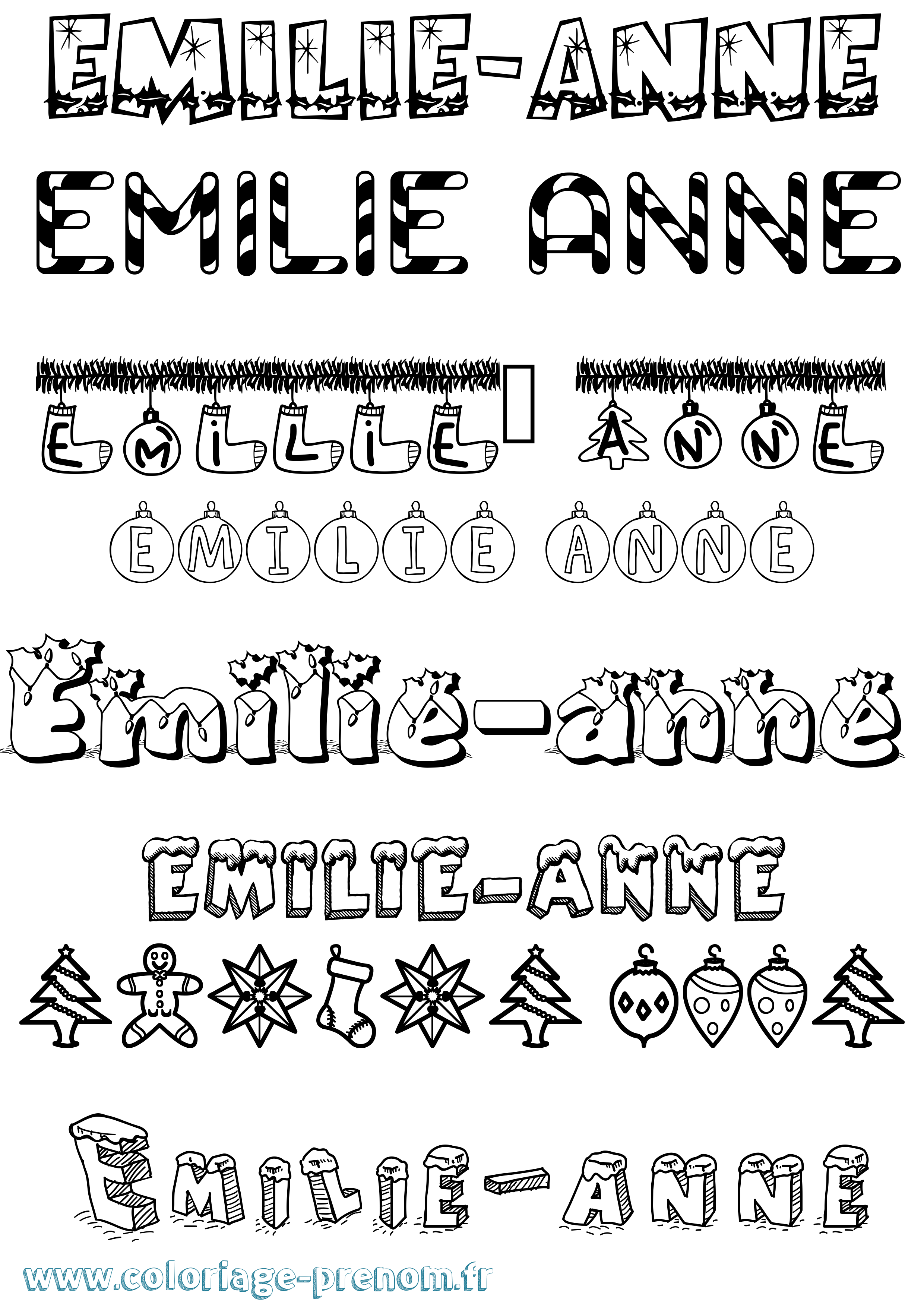 Coloriage Emilie-Anne Noël Coloriage prénom Emilie-Anne Noël