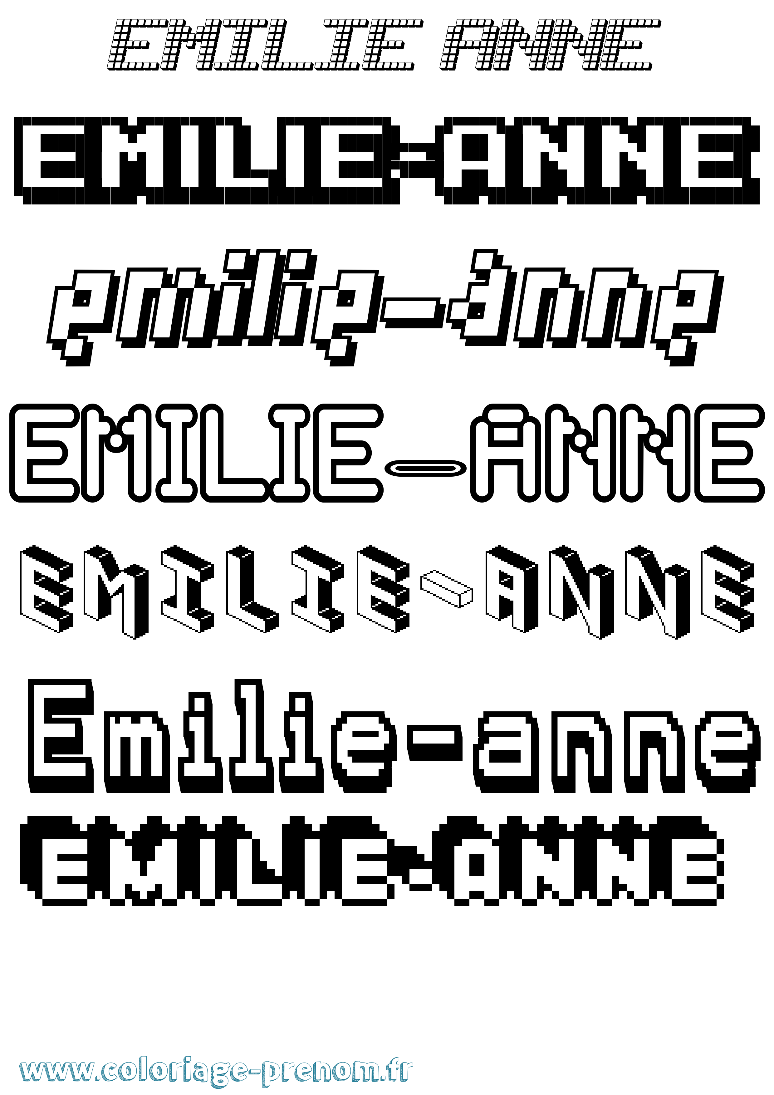 Coloriage Emilie-Anne Pixel Coloriage prénom Emilie-Anne Pixel