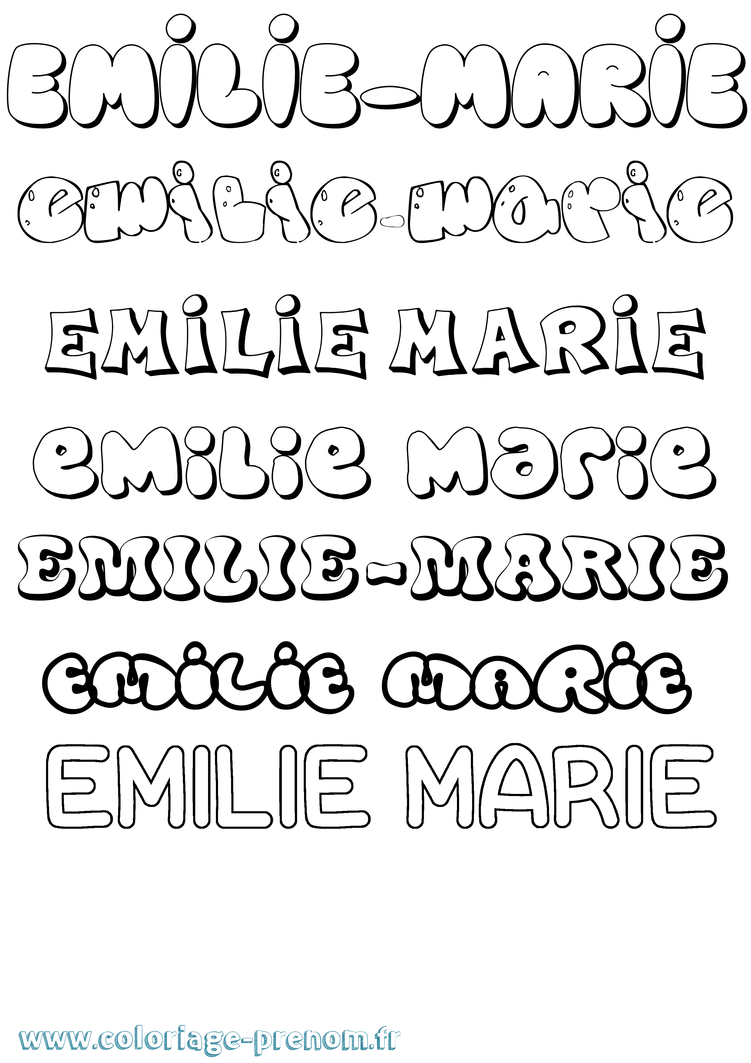 Coloriage Emilie-Marie Bubble Coloriage prénom Emilie-Marie Bubble