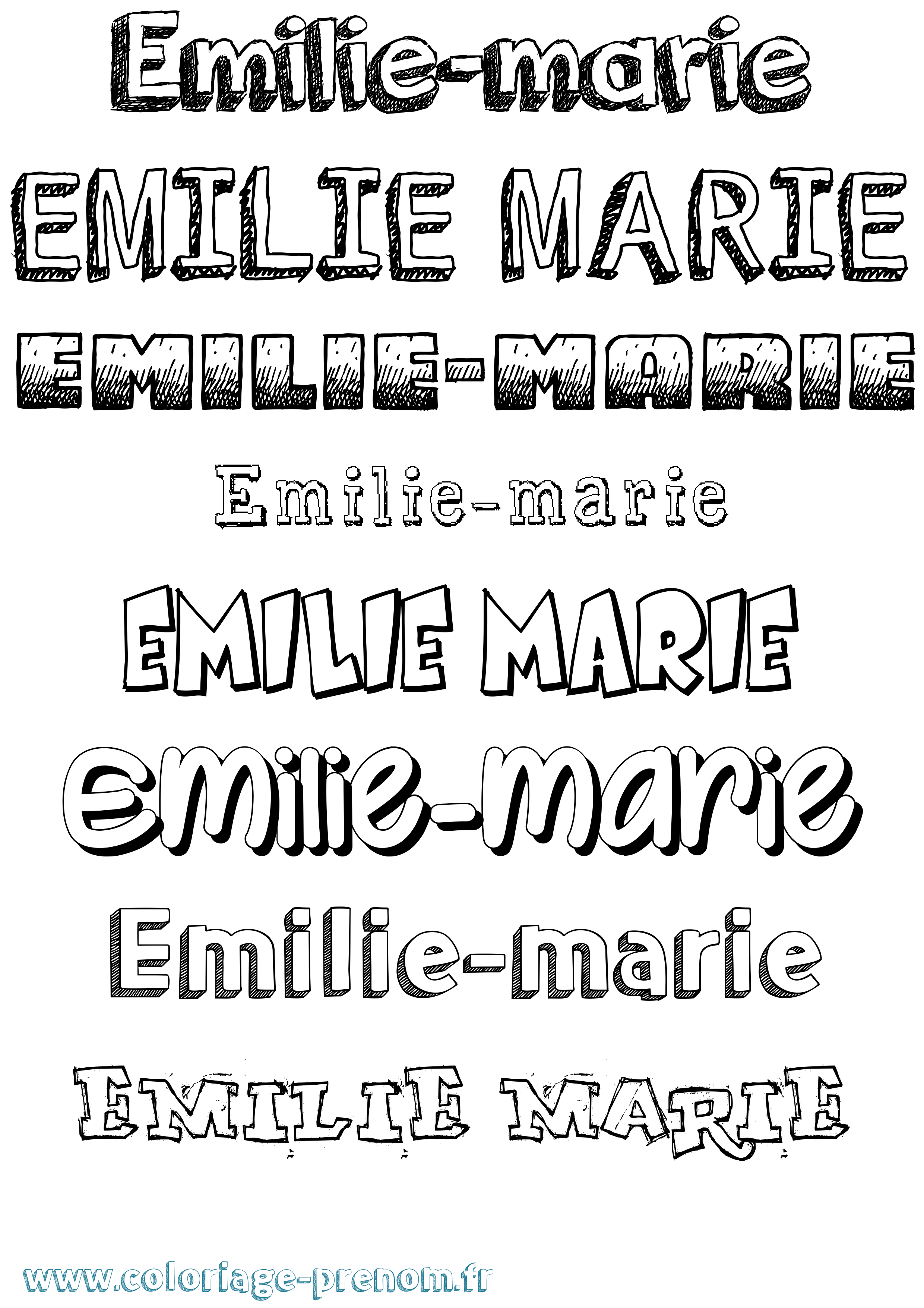 Coloriage Emilie-Marie Dessiné Coloriage prénom Emilie-Marie Dessiné