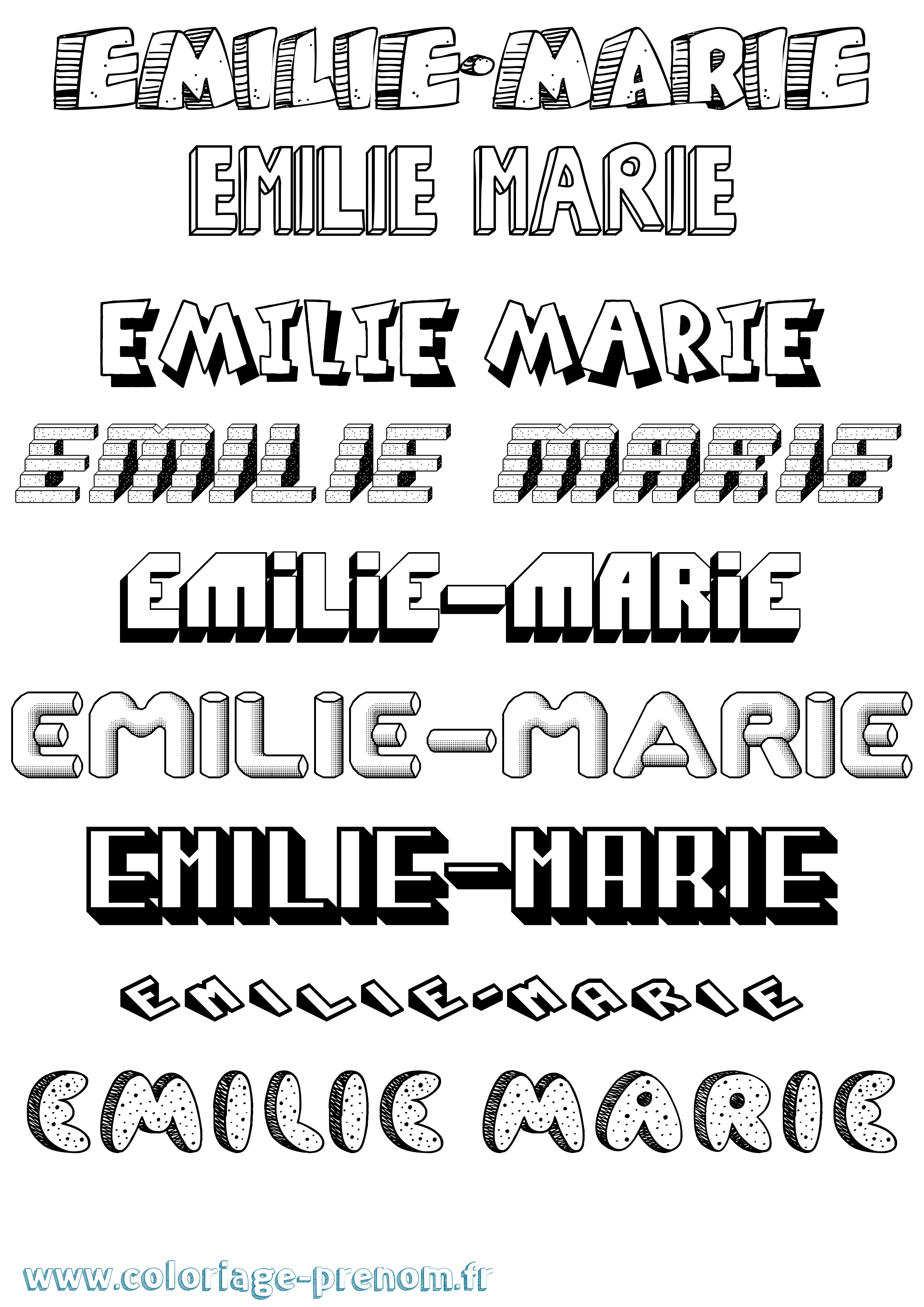 Coloriage Emilie-Marie Effet 3D Coloriage prénom Emilie-Marie Effet 3D