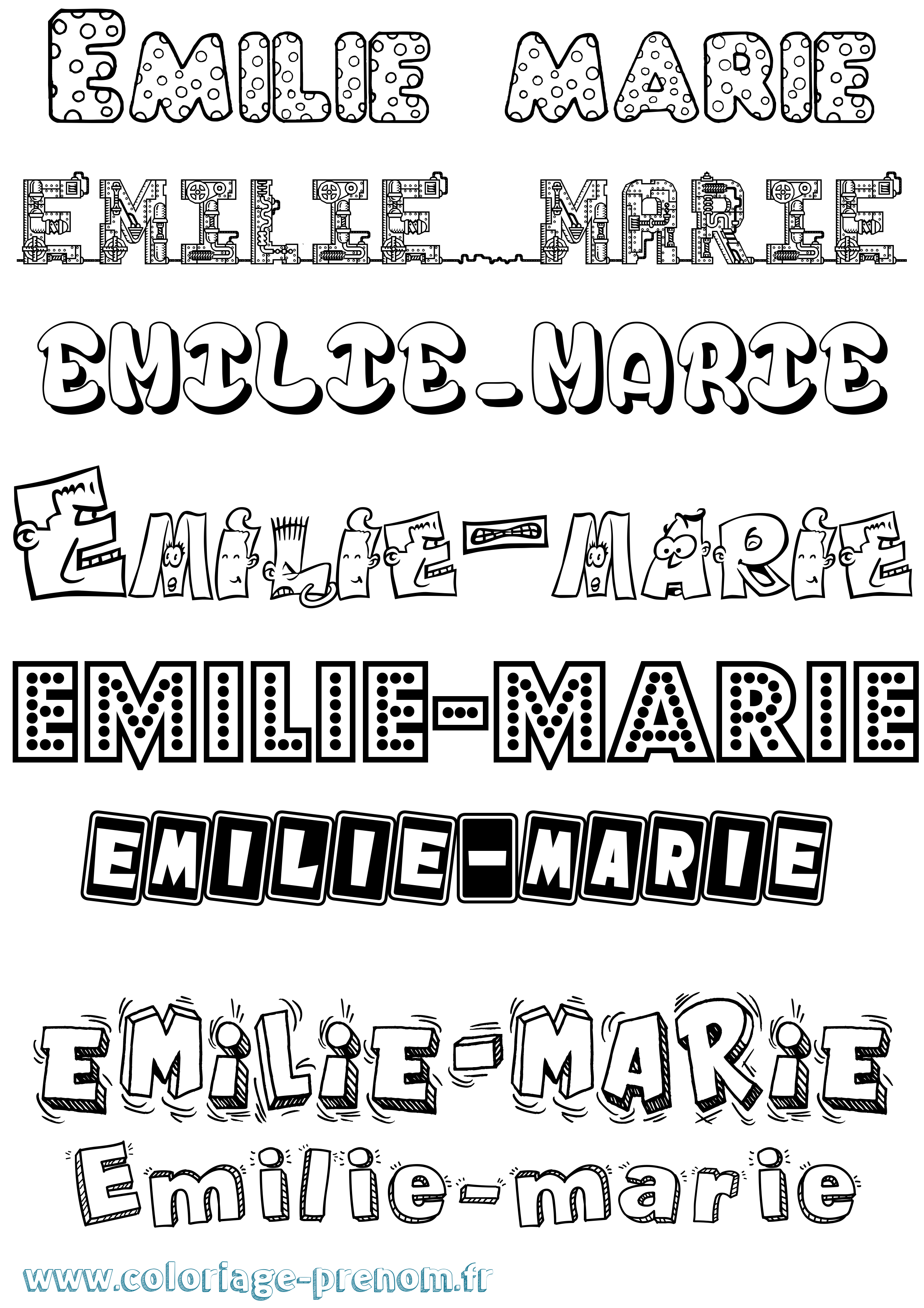 Coloriage Emilie-Marie Fun Coloriage prénom Emilie-Marie Fun