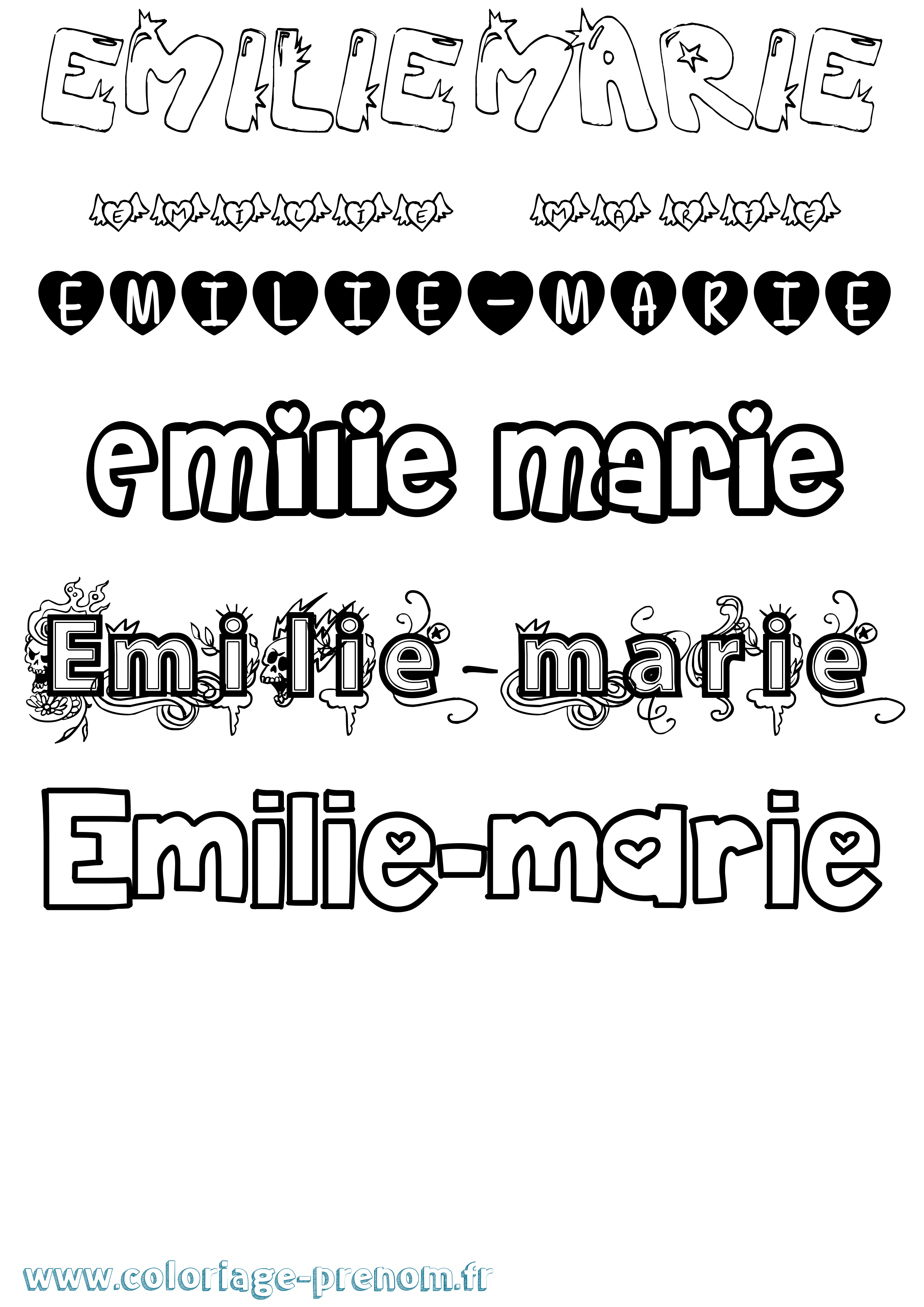 Coloriage Emilie-Marie Girly Coloriage prénom Emilie-Marie Girly