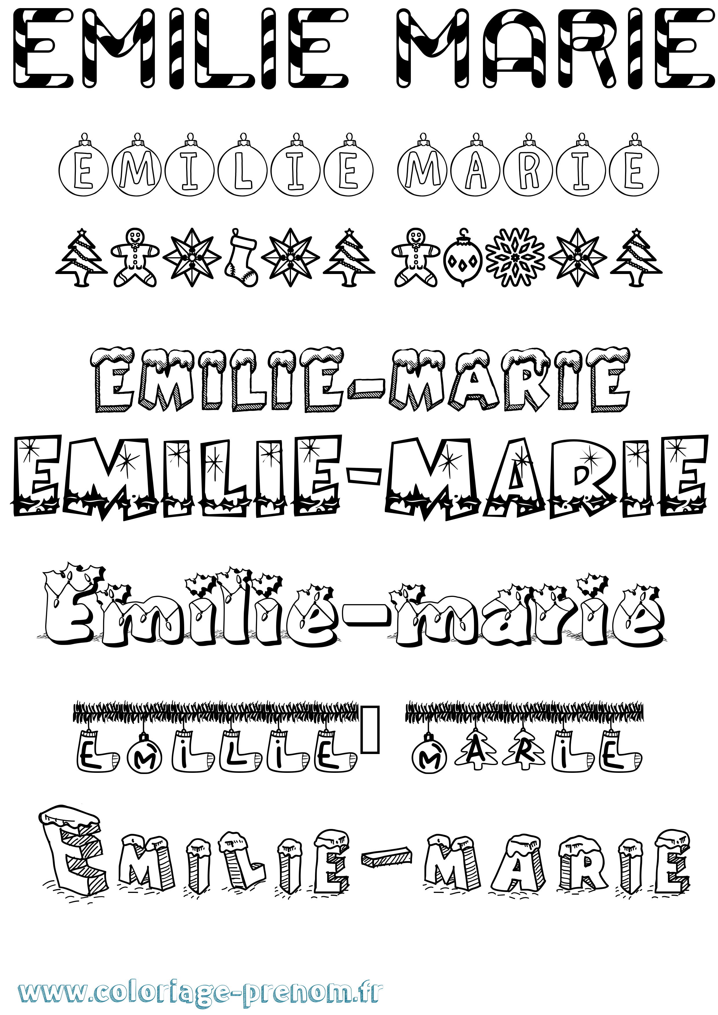 Coloriage Emilie-Marie Noël Coloriage prénom Emilie-Marie Noël