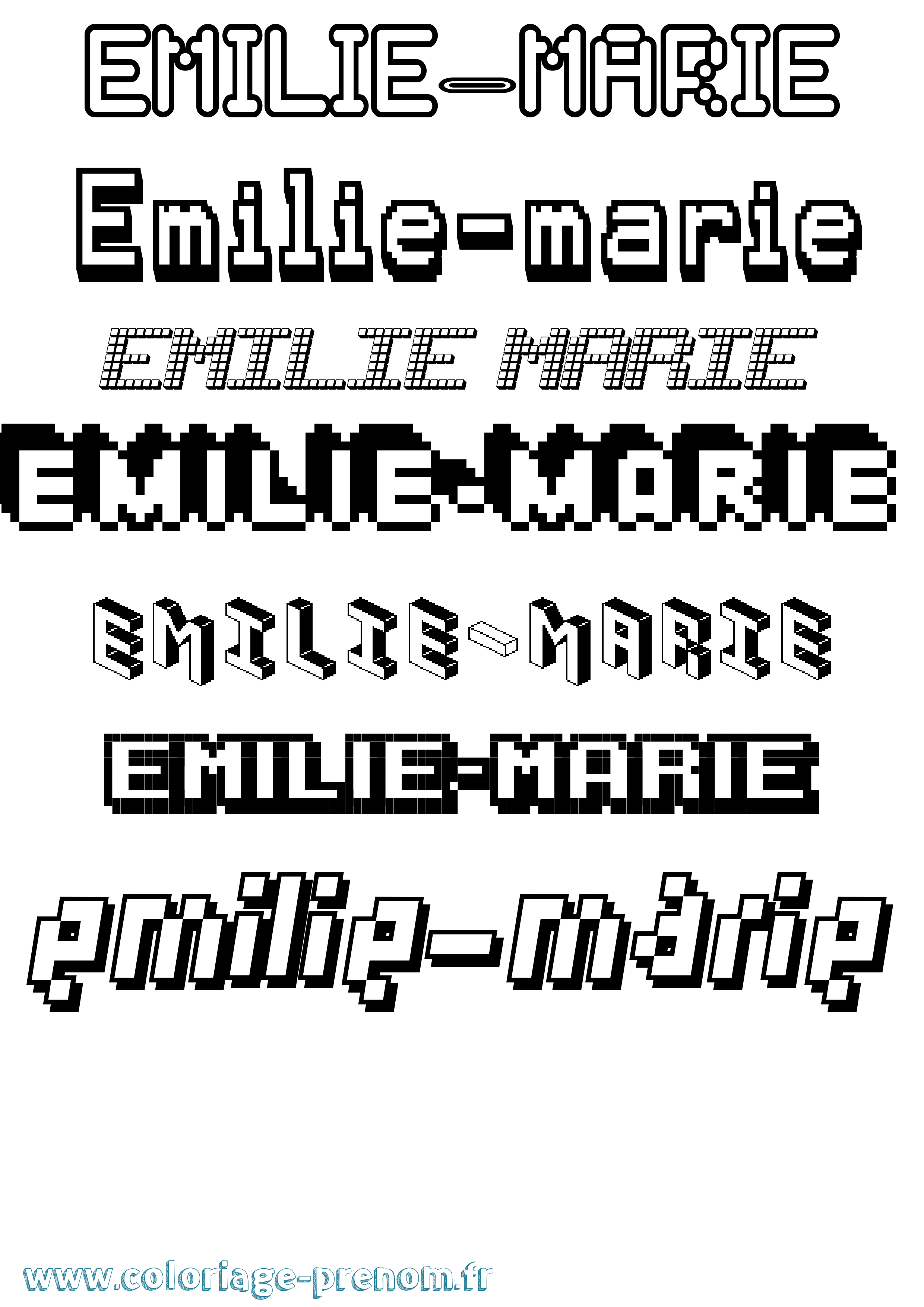 Coloriage Emilie-Marie Pixel Coloriage prénom Emilie-Marie Pixel