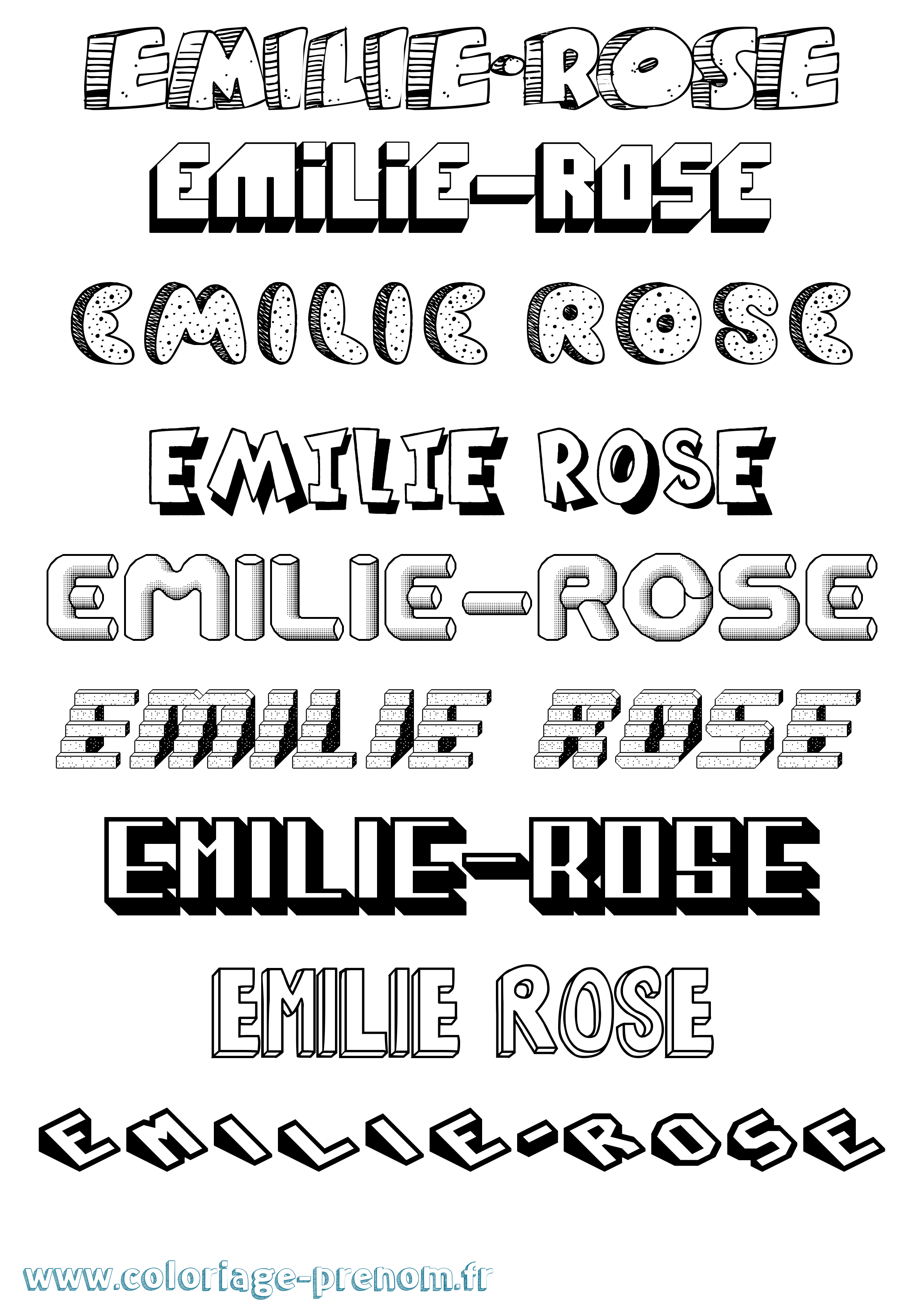Coloriage Emilie-Rose Effet 3D Coloriage prénom Emilie-Rose Effet 3D