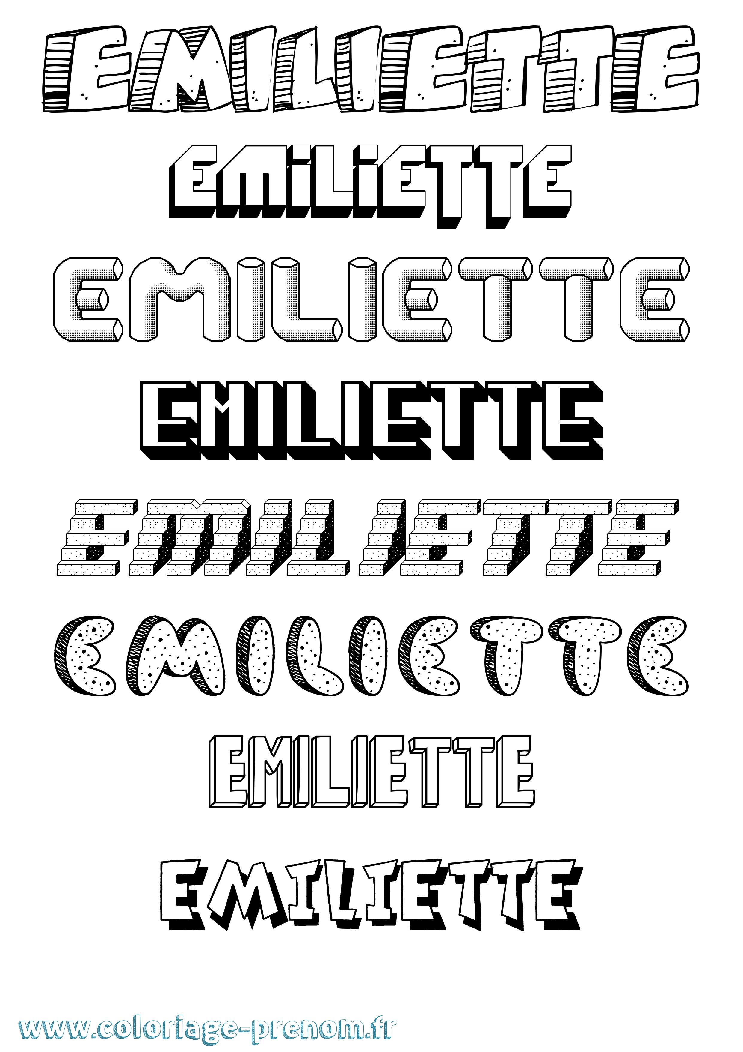 Coloriage Emiliette Effet 3D Coloriage prénom Emiliette Effet 3D
