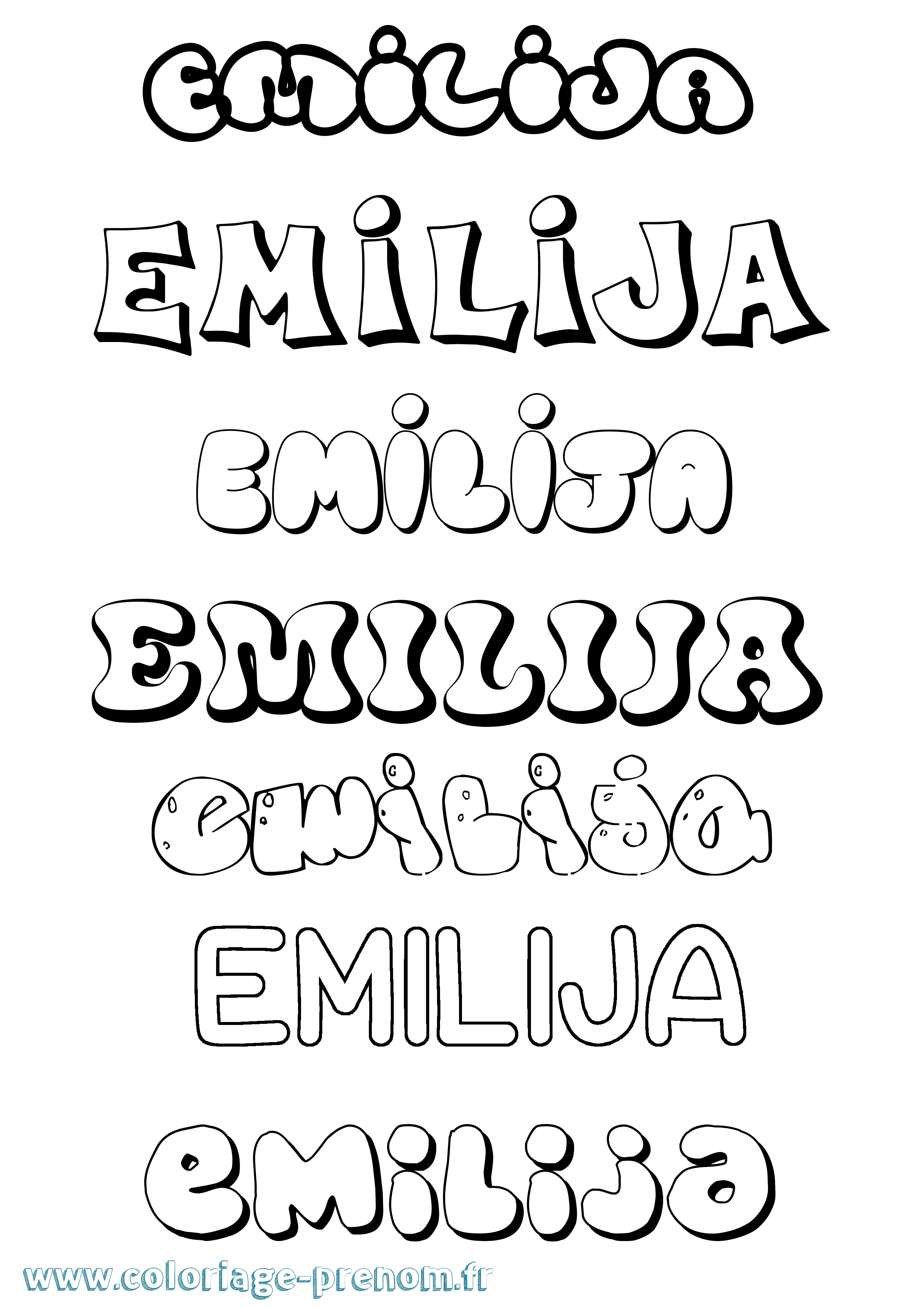 Coloriage Emilija Bubble Coloriage prénom Emilija Bubble