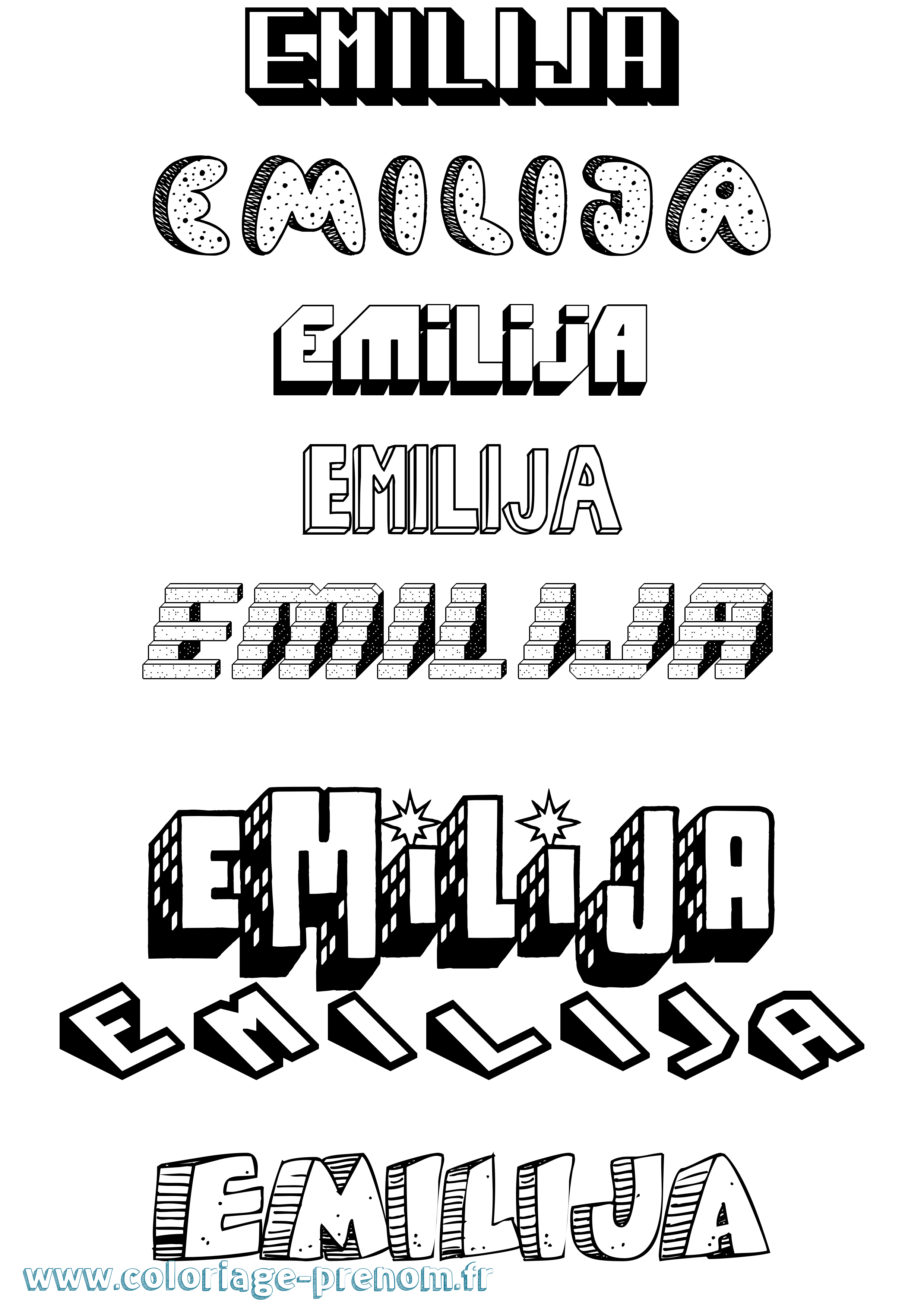 Coloriage Emilija Effet 3D Coloriage prénom Emilija Effet 3D