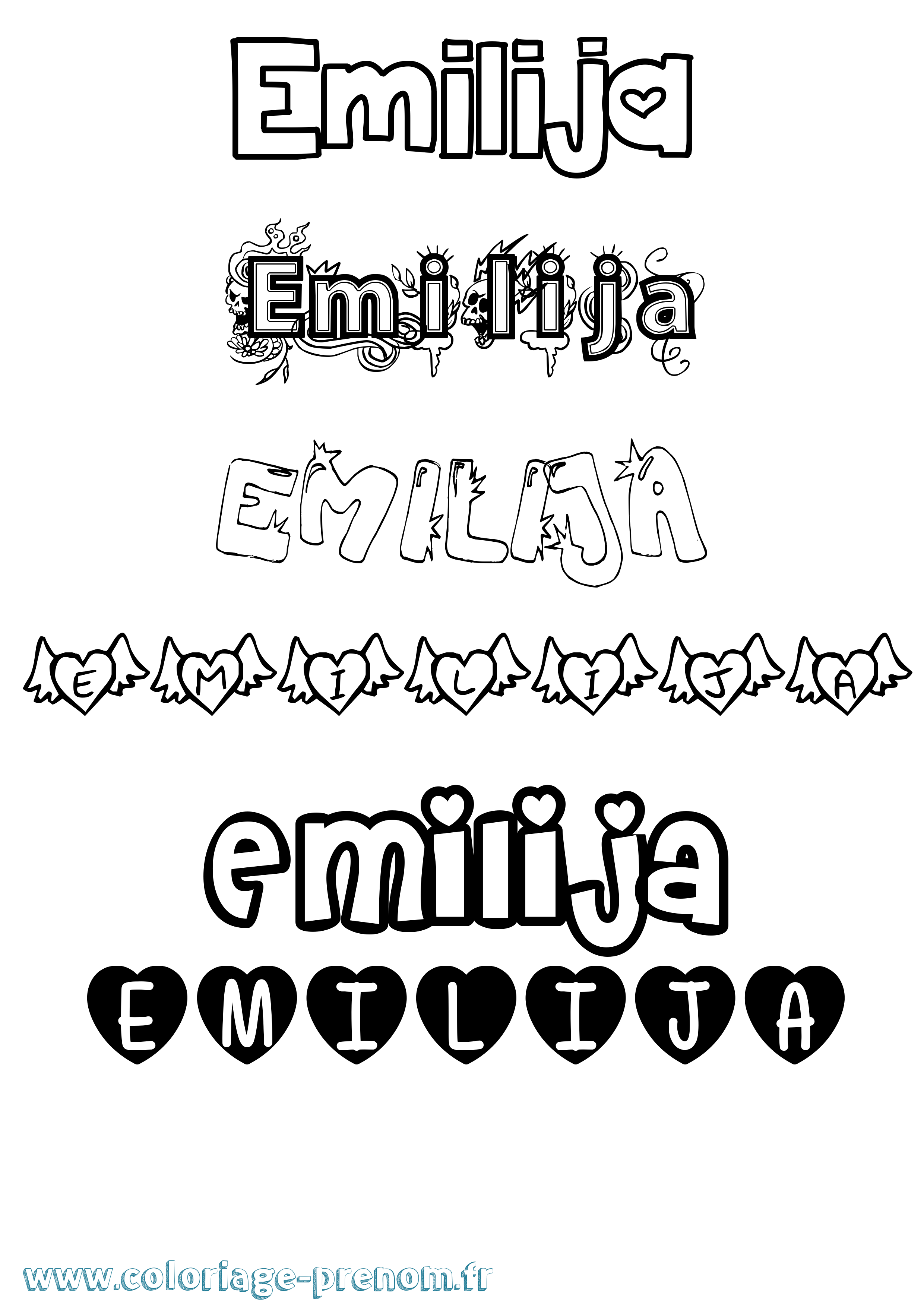 Coloriage Emilija Girly Coloriage prénom Emilija Girly