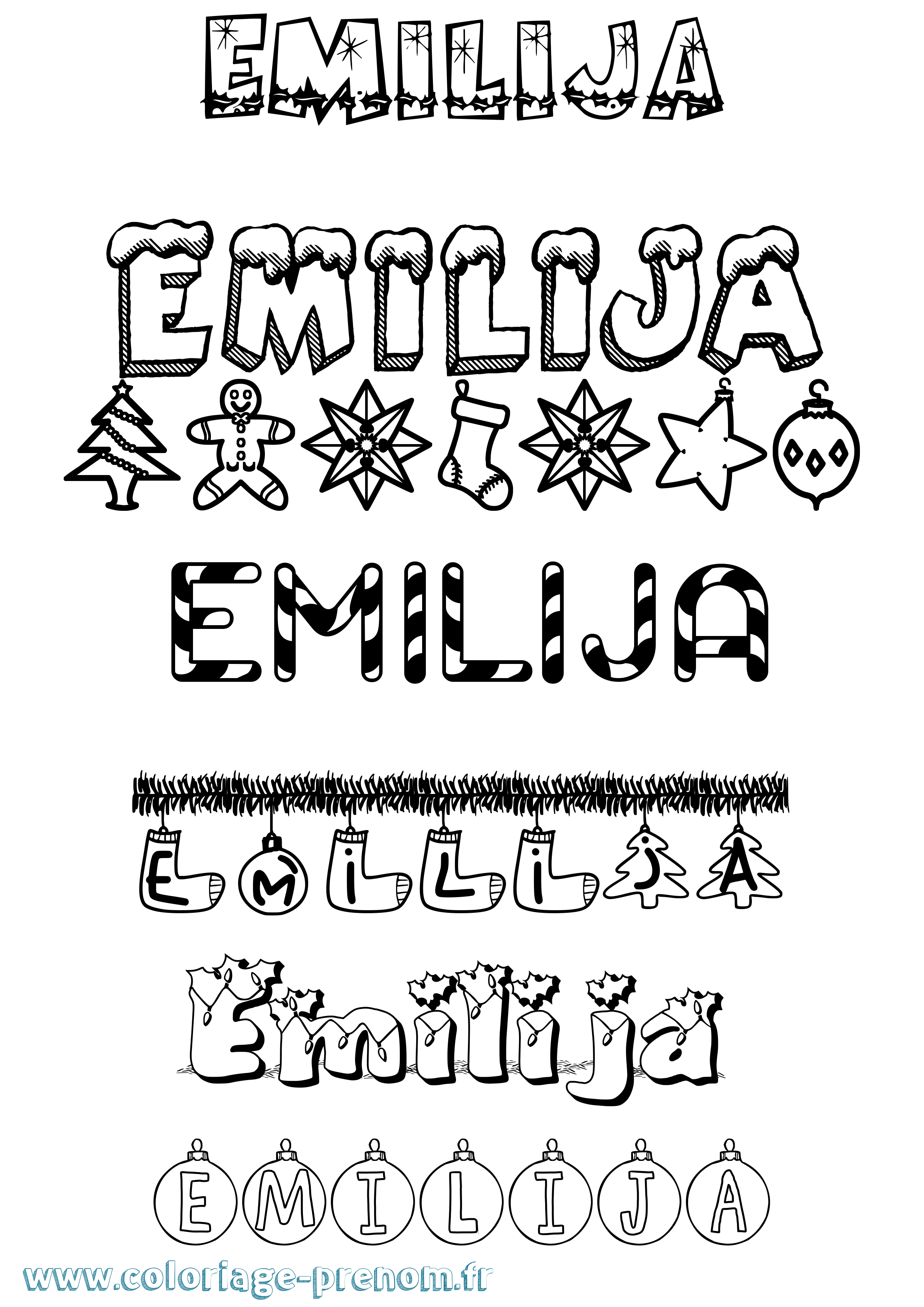 Coloriage Emilija Noël Coloriage prénom Emilija Noël