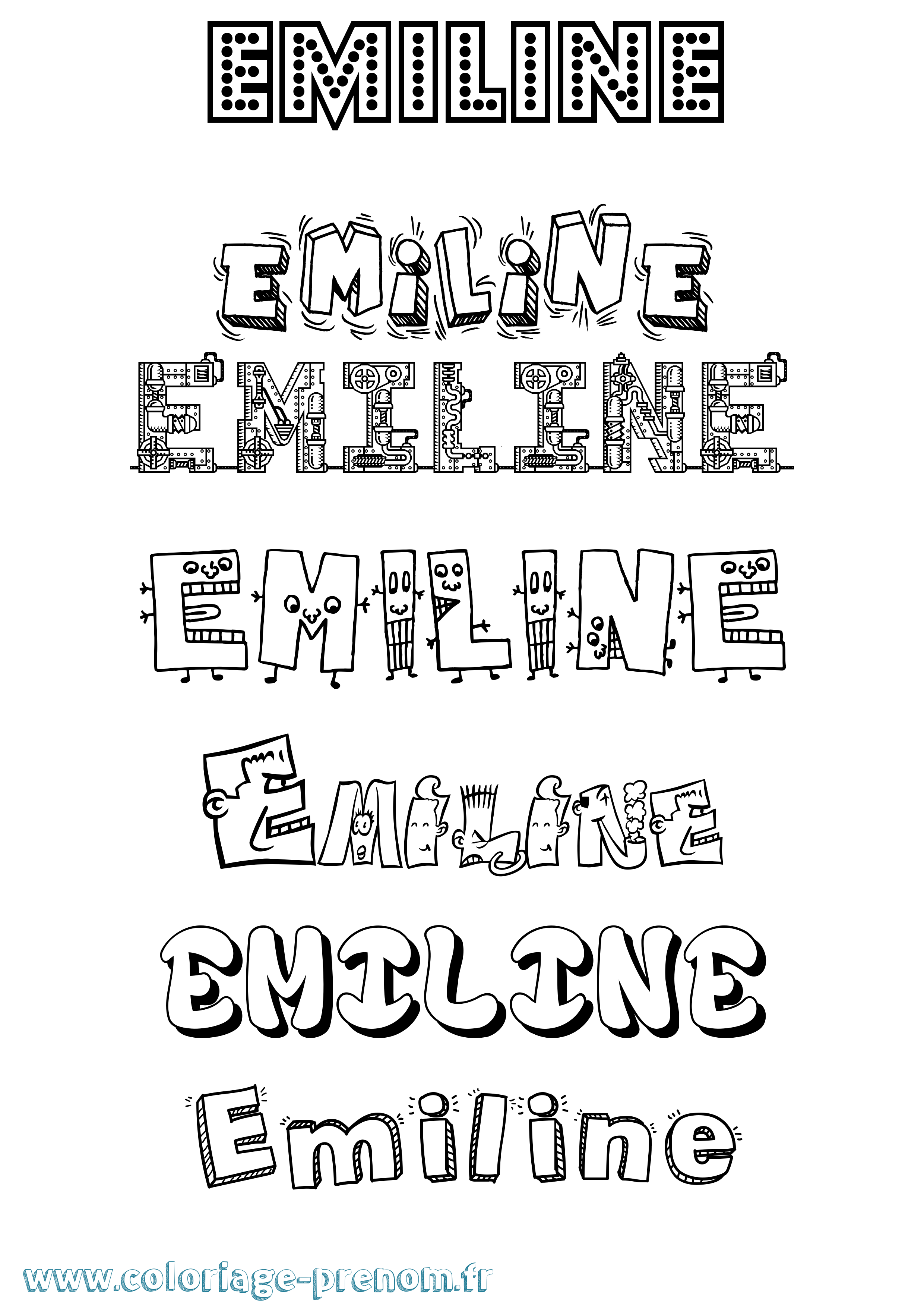 Coloriage Emiline Fun Coloriage prénom Emiline Fun