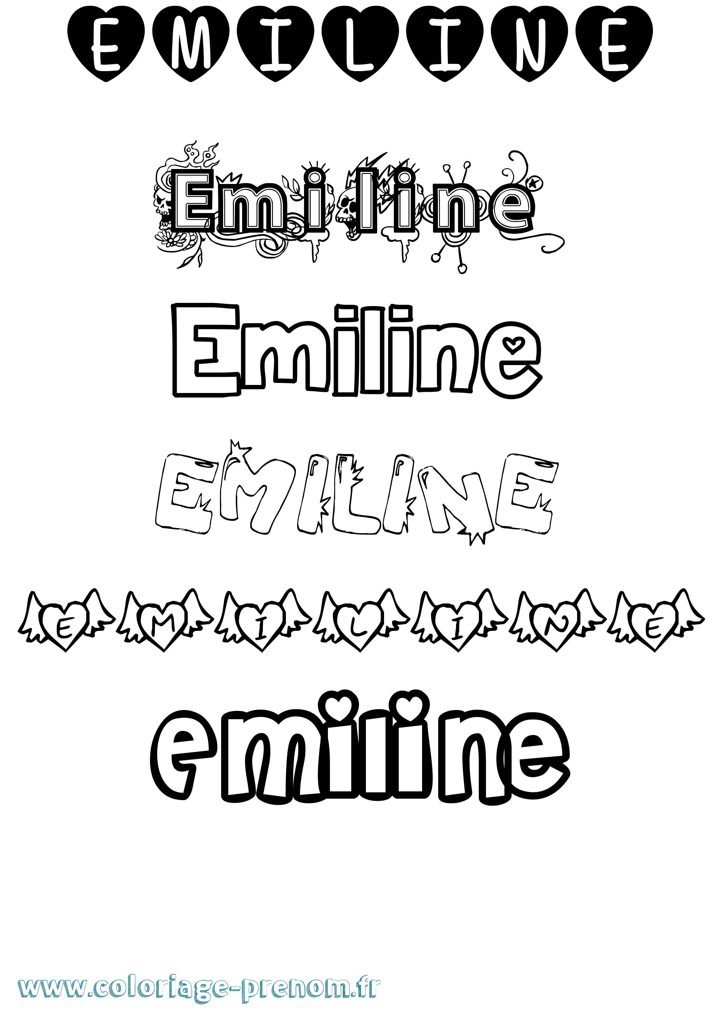 Coloriage Emiline Girly Coloriage prénom Emiline Girly