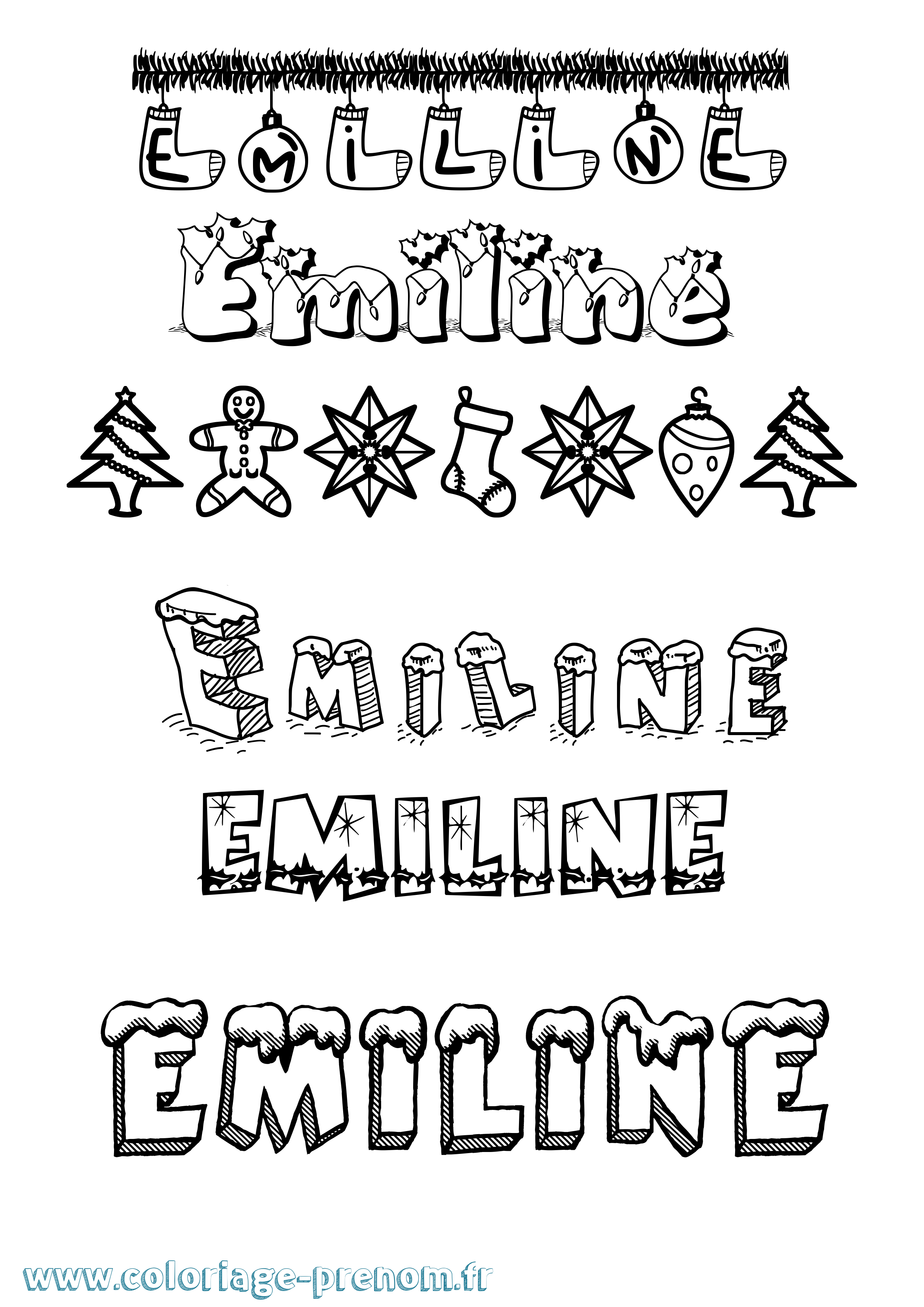 Coloriage Emiline Noël Coloriage prénom Emiline Noël