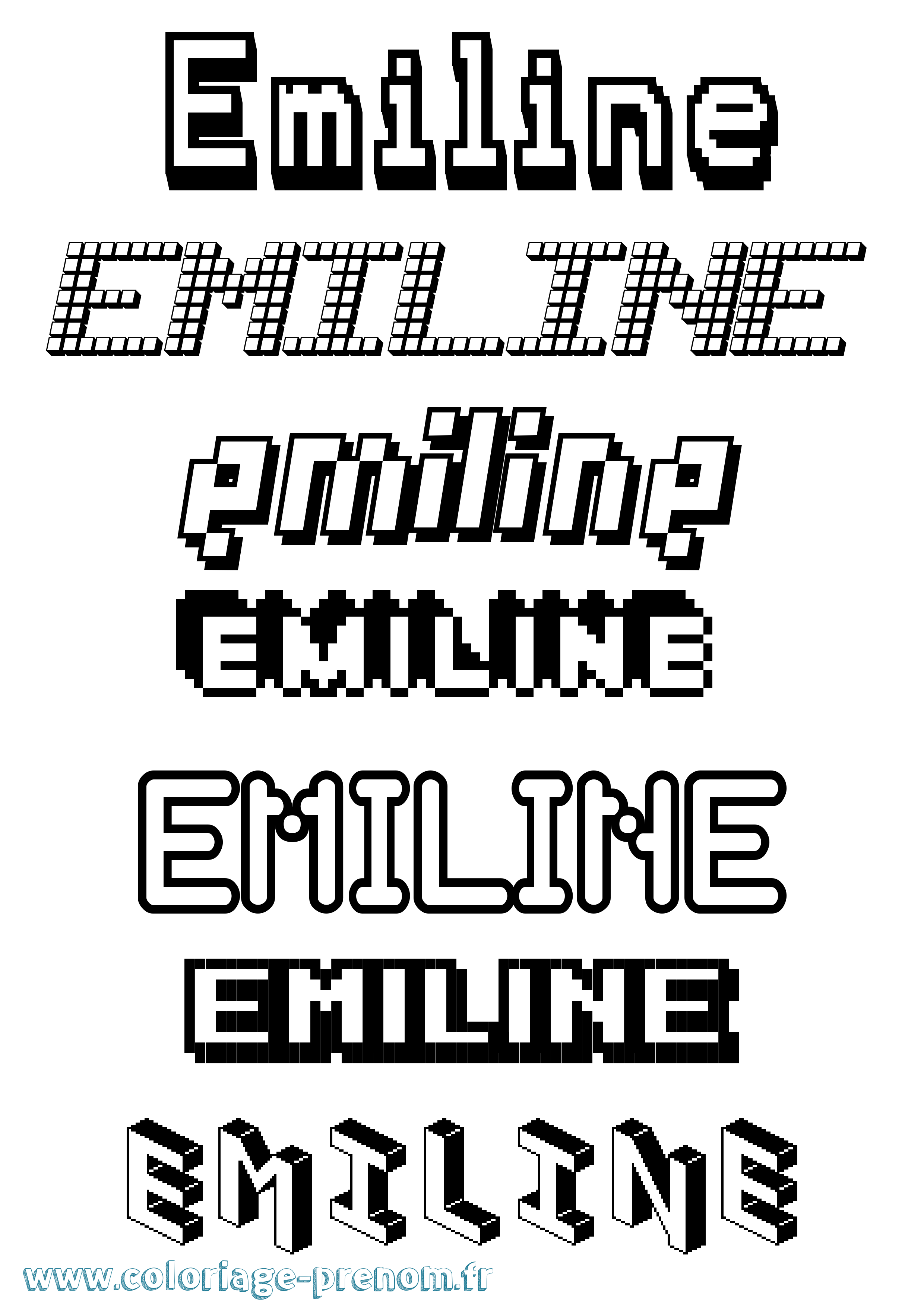 Coloriage Emiline Pixel Coloriage prénom Emiline Pixel