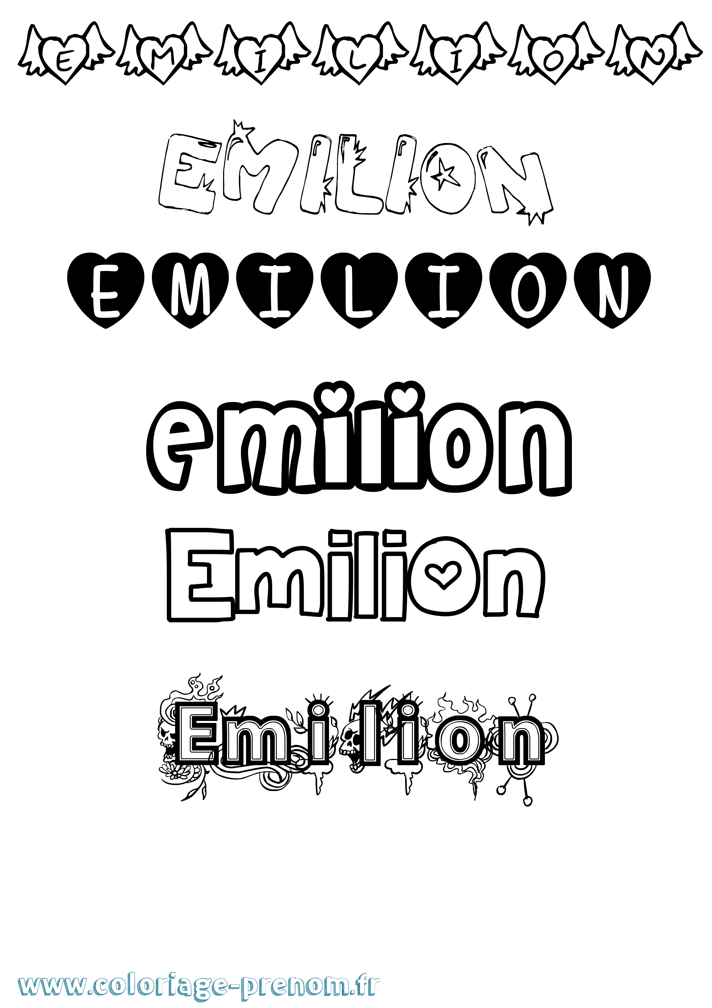 Coloriage Emilion Girly Coloriage prénom Emilion Girly