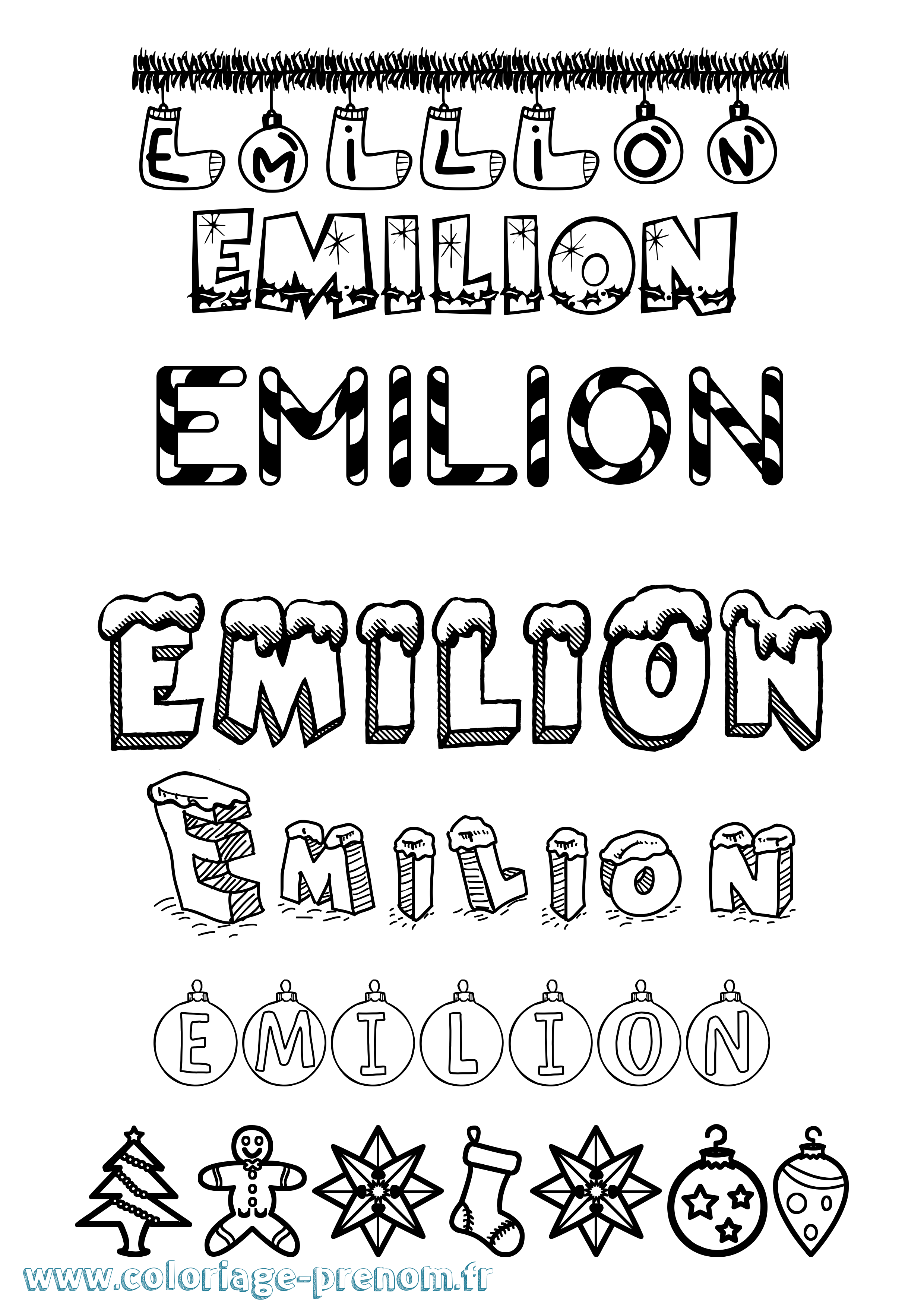 Coloriage Emilion Noël Coloriage prénom Emilion Noël
