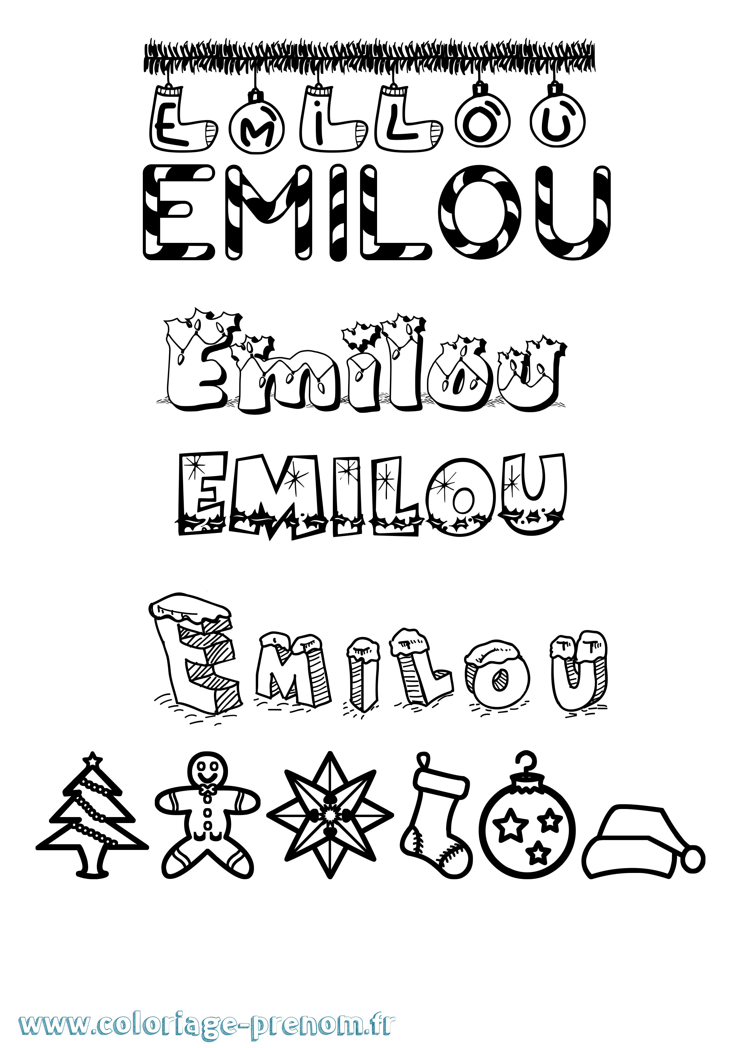 Coloriage Emilou Noël Coloriage prénom Emilou Noël