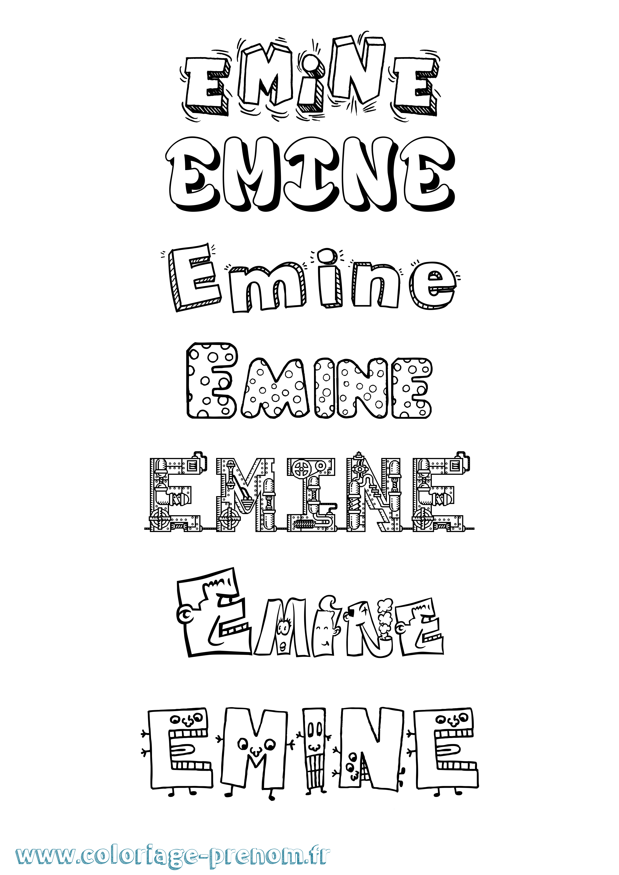 Coloriage Emine Fun Coloriage prénom Emine Fun