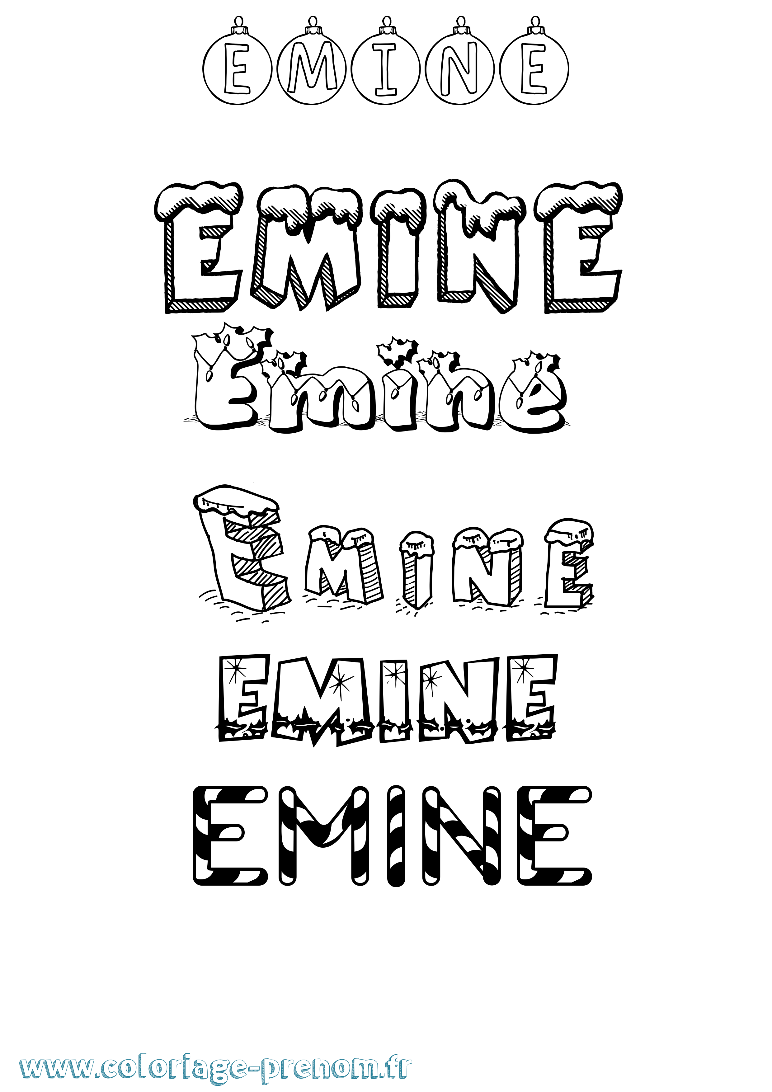 Coloriage Emine Noël Coloriage prénom Emine Noël