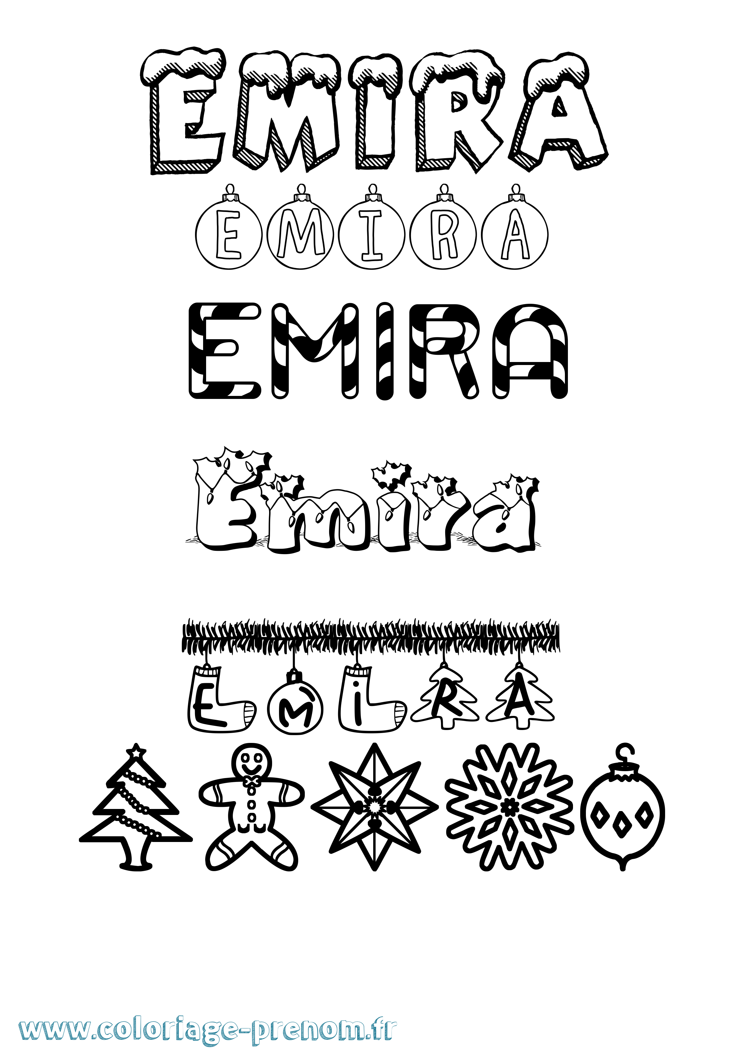 Coloriage Emira Noël Coloriage prénom Emira Noël