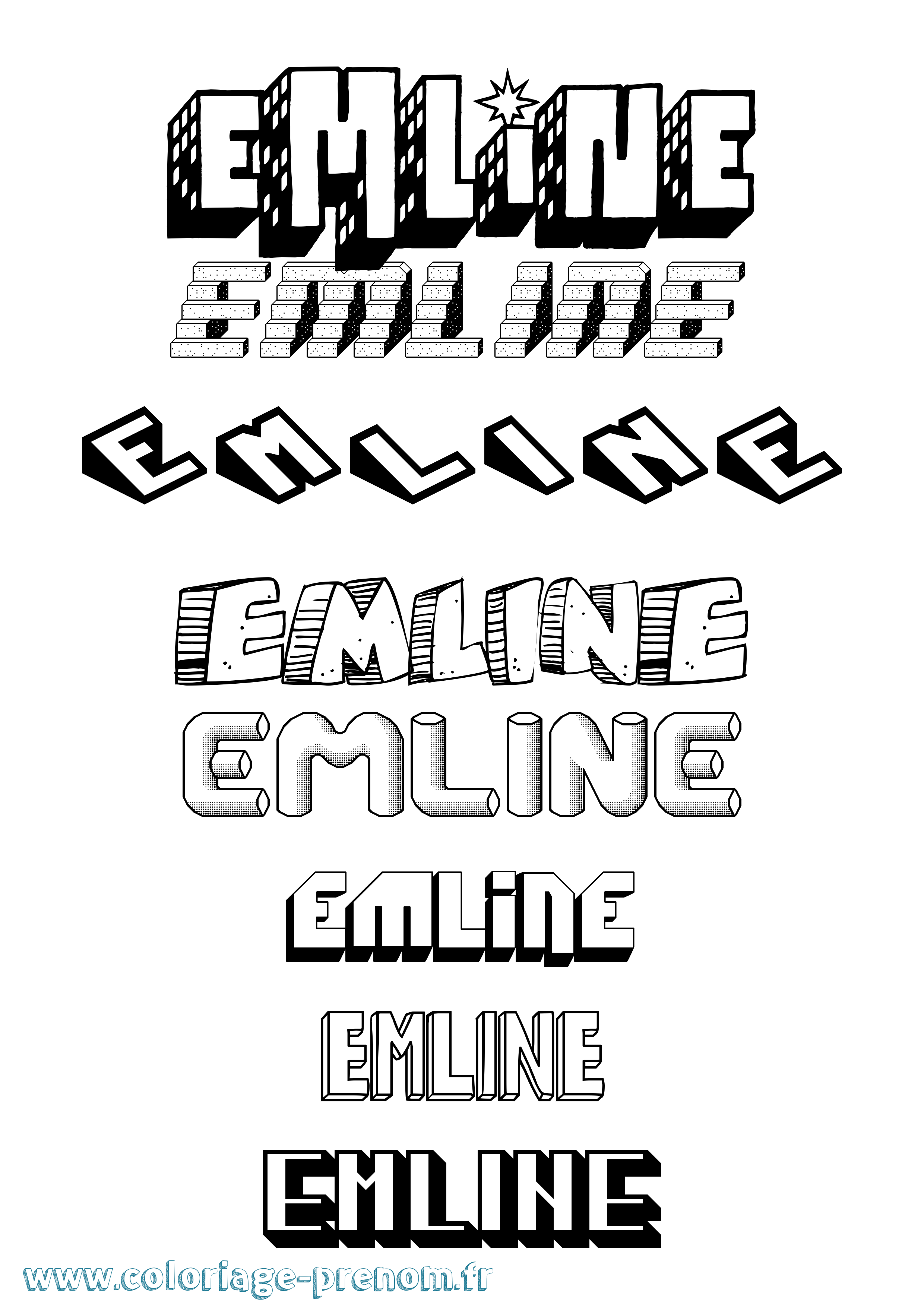 Coloriage Emline Effet 3D Coloriage prénom Emline Effet 3D
