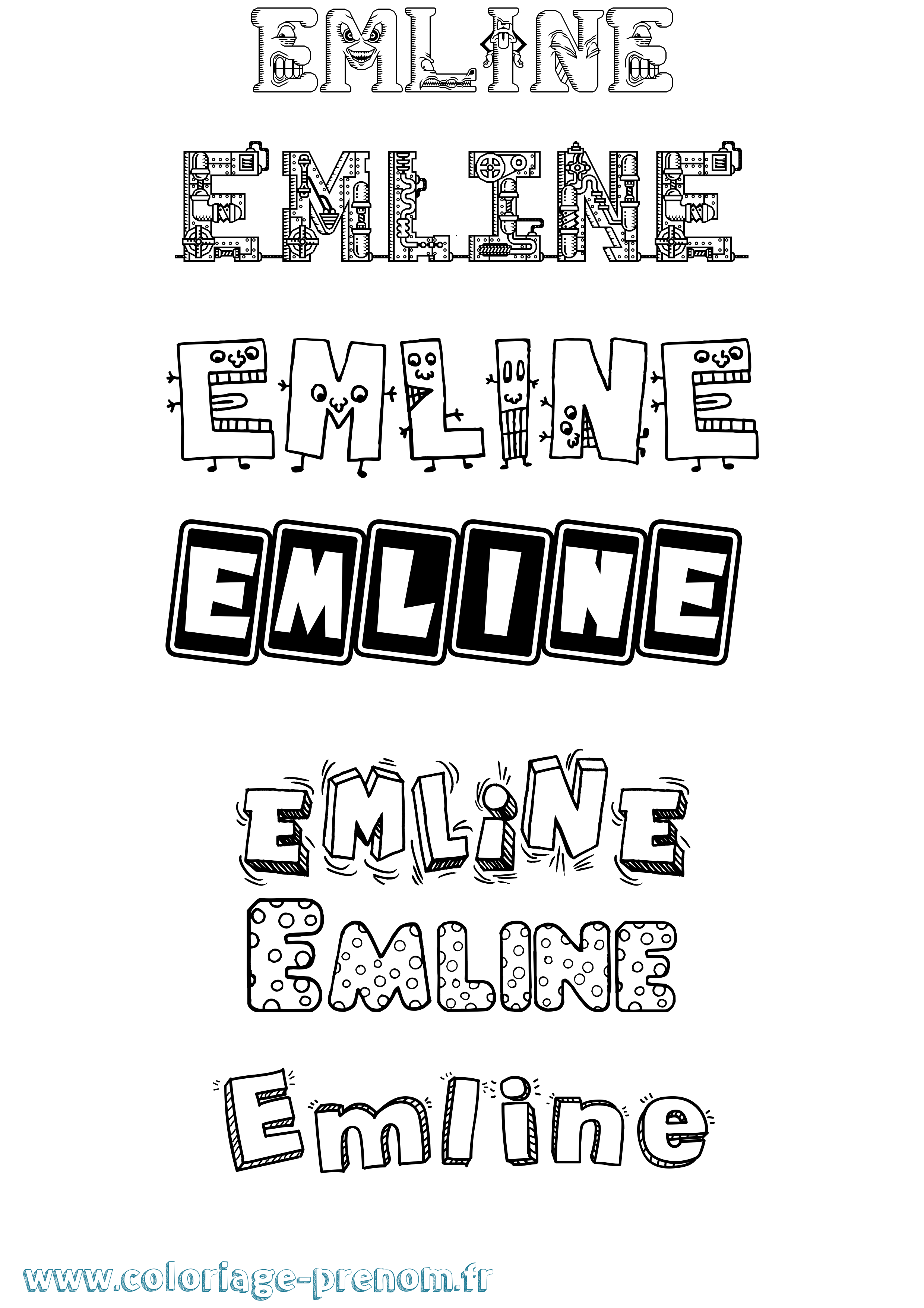 Coloriage Emline Fun Coloriage prénom Emline Fun