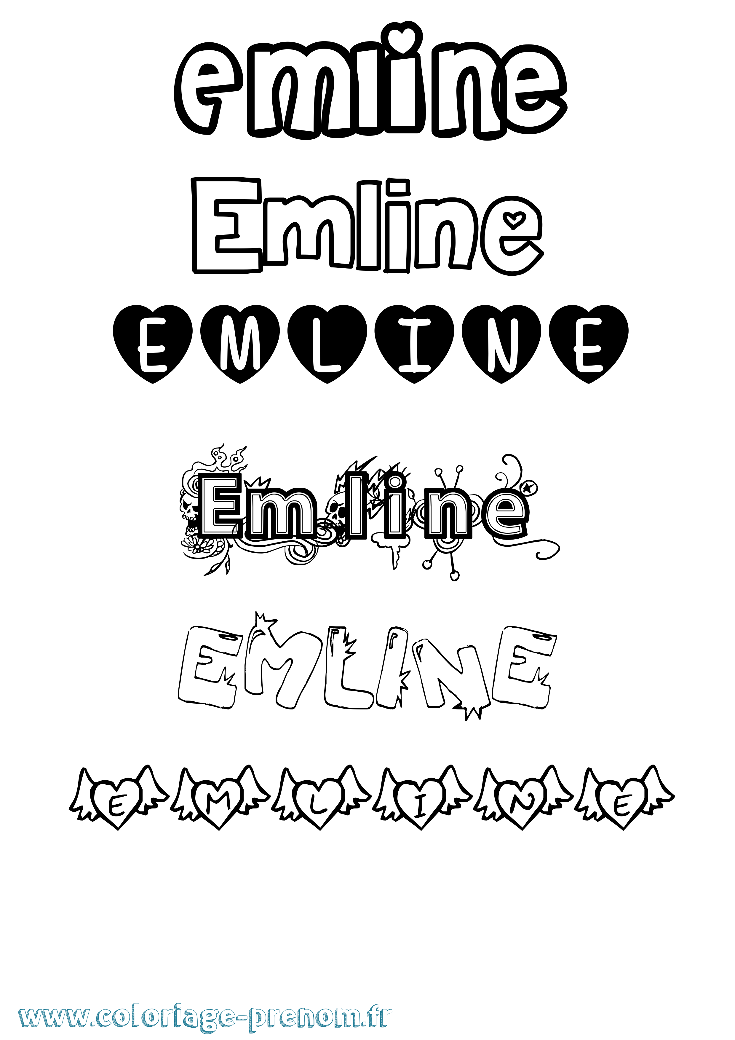 Coloriage Emline Girly Coloriage prénom Emline Girly