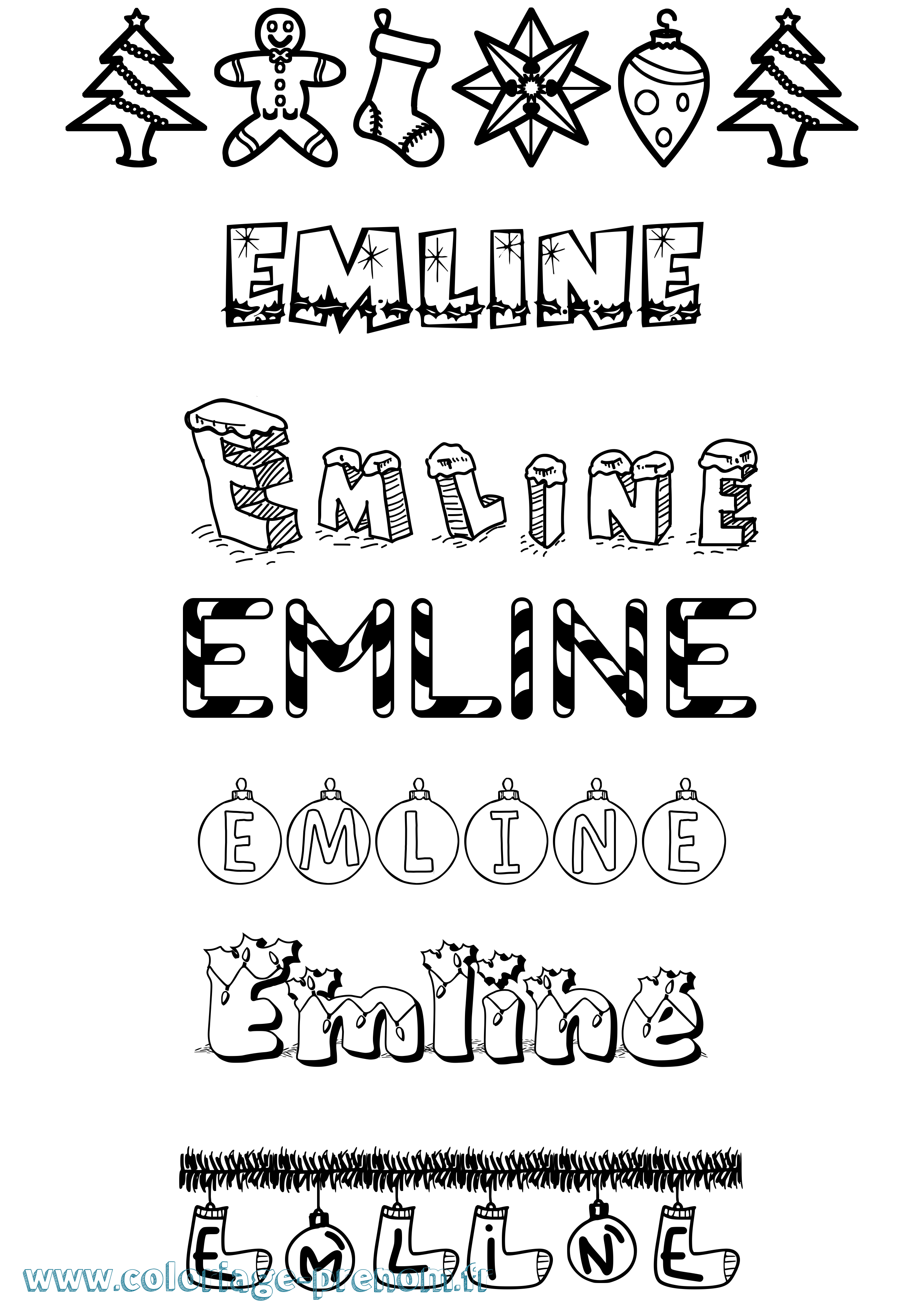 Coloriage Emline Noël Coloriage prénom Emline Noël