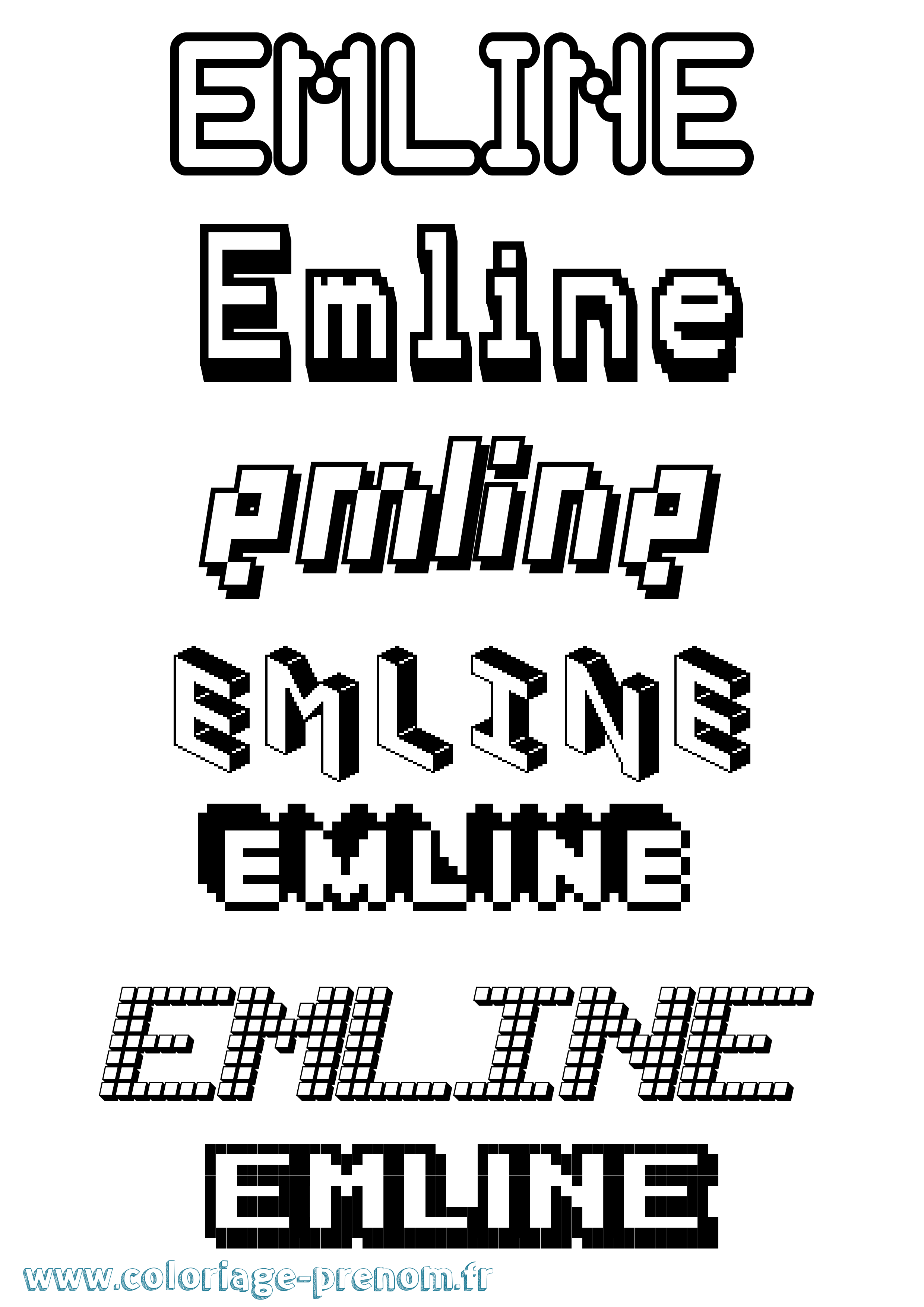 Coloriage Emline Pixel Coloriage prénom Emline Pixel