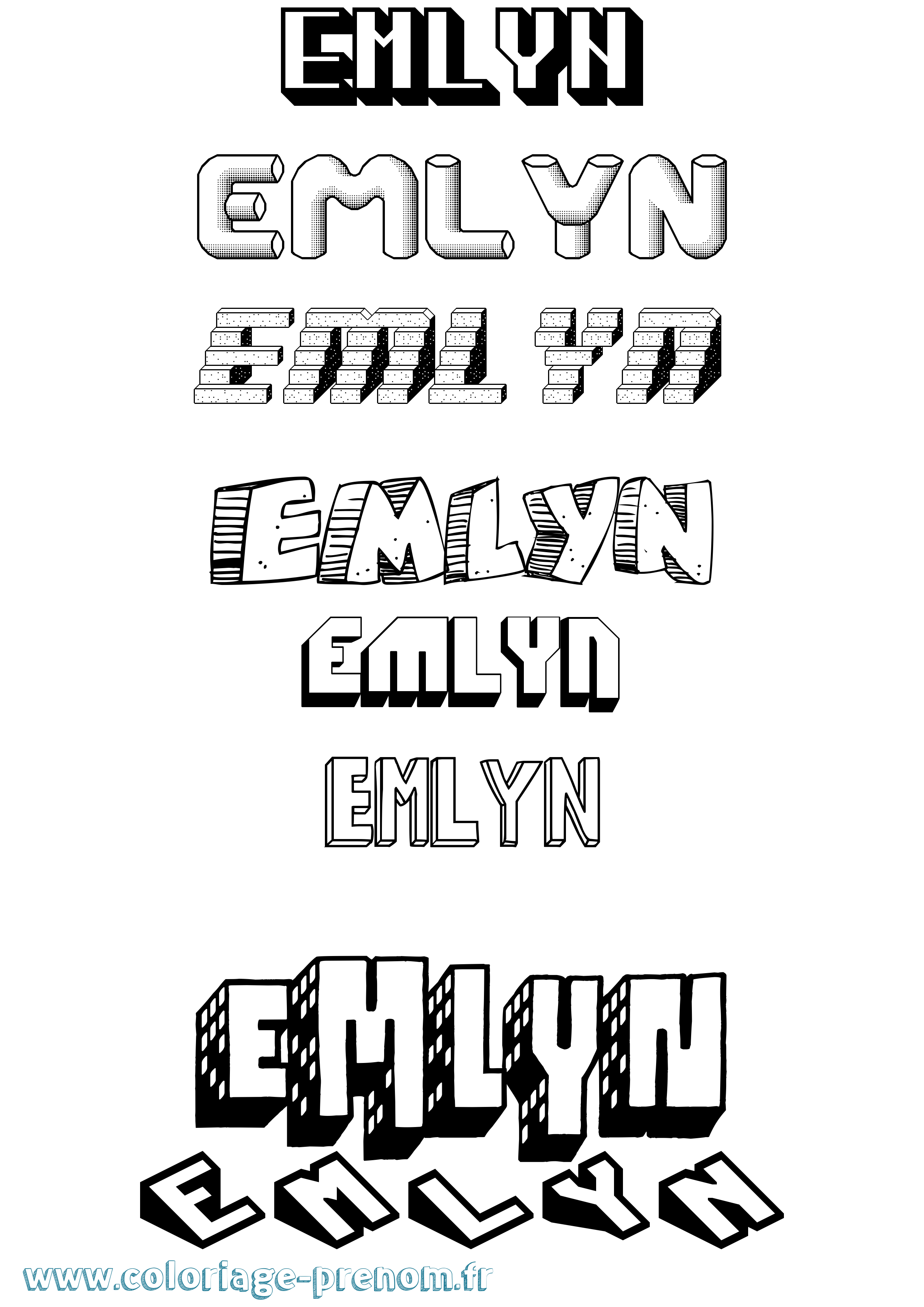 Coloriage Emlyn Effet 3D Coloriage prénom Emlyn Effet 3D