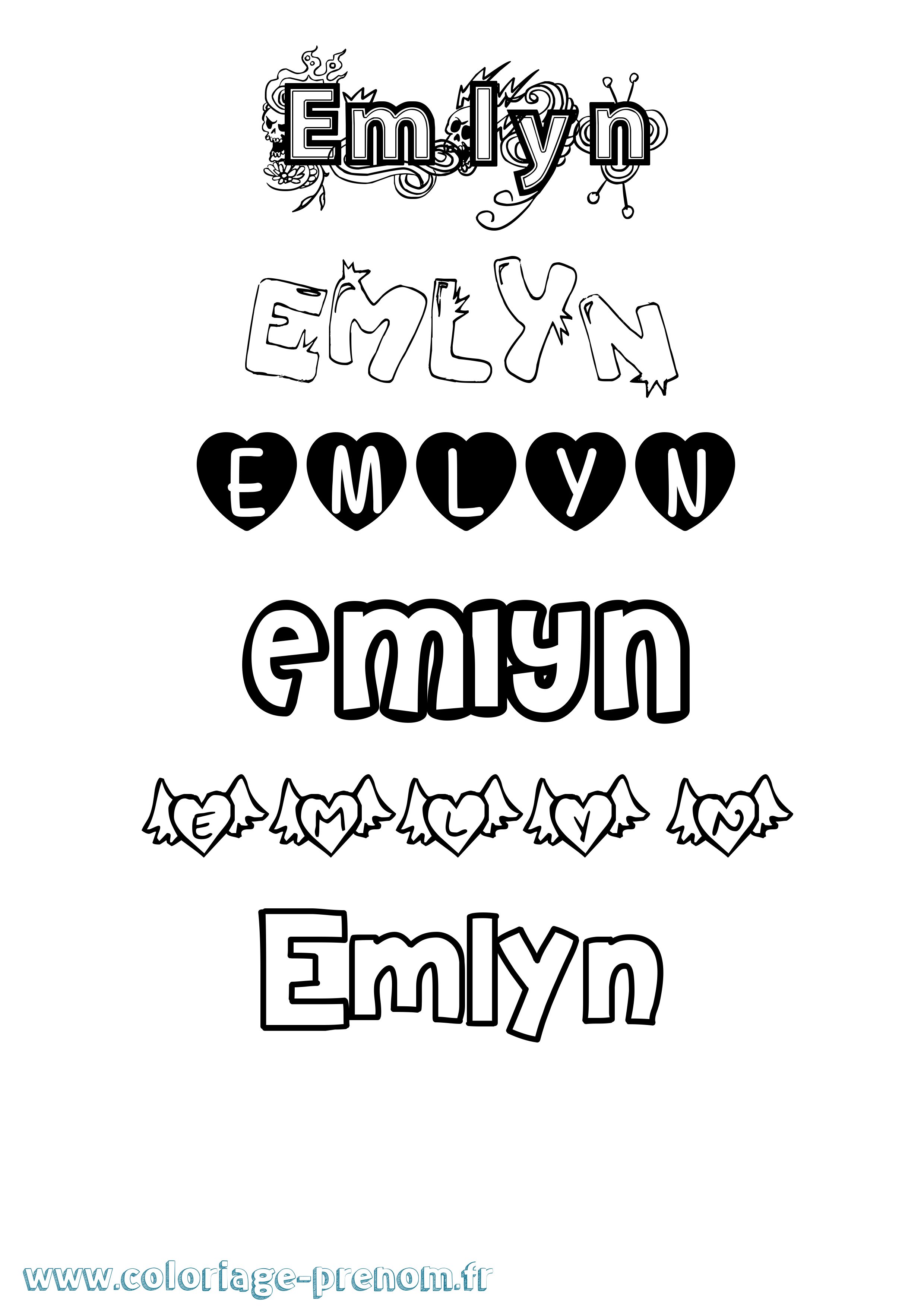 Coloriage Emlyn Girly Coloriage prénom Emlyn Girly