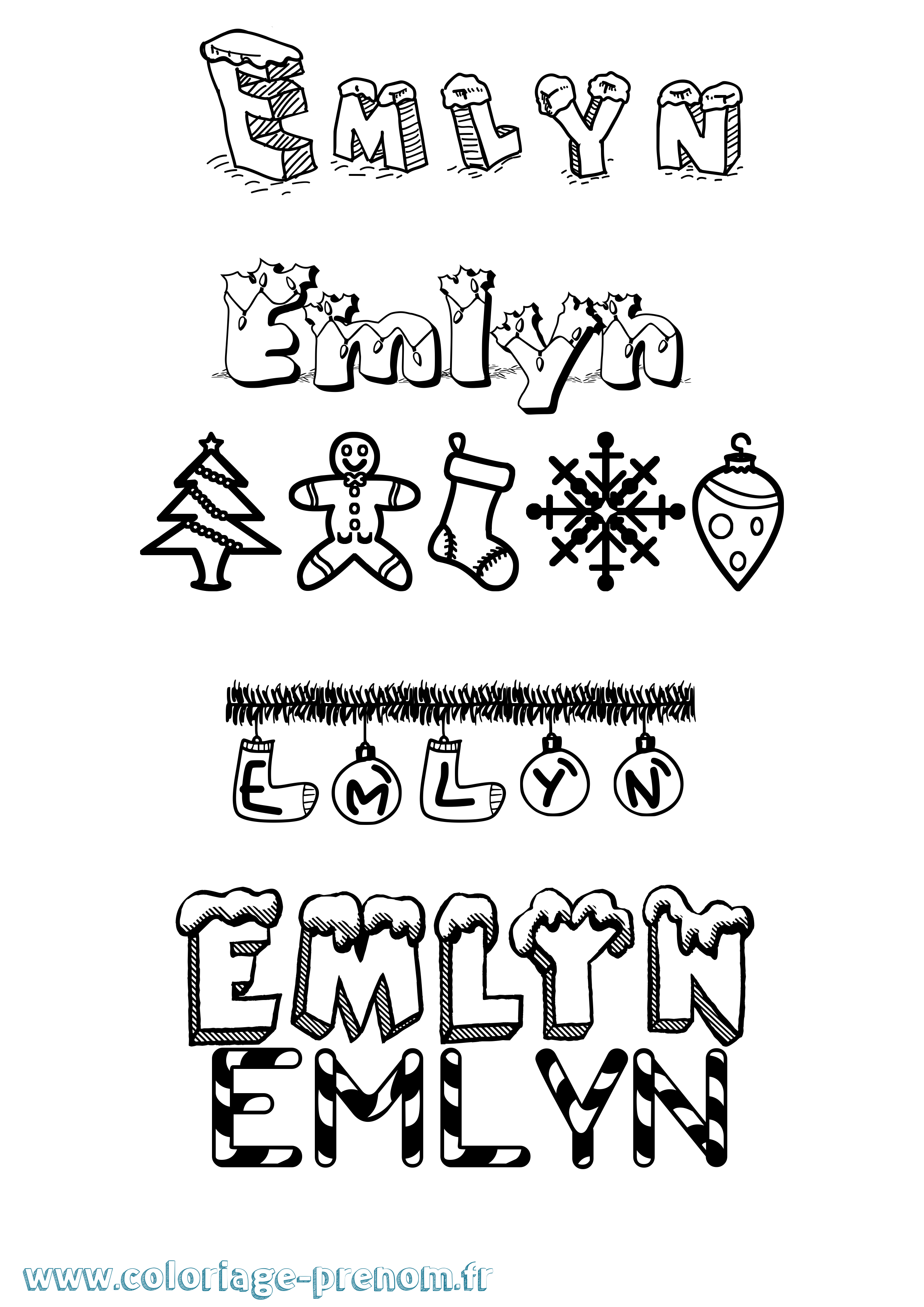 Coloriage Emlyn Noël Coloriage prénom Emlyn Noël