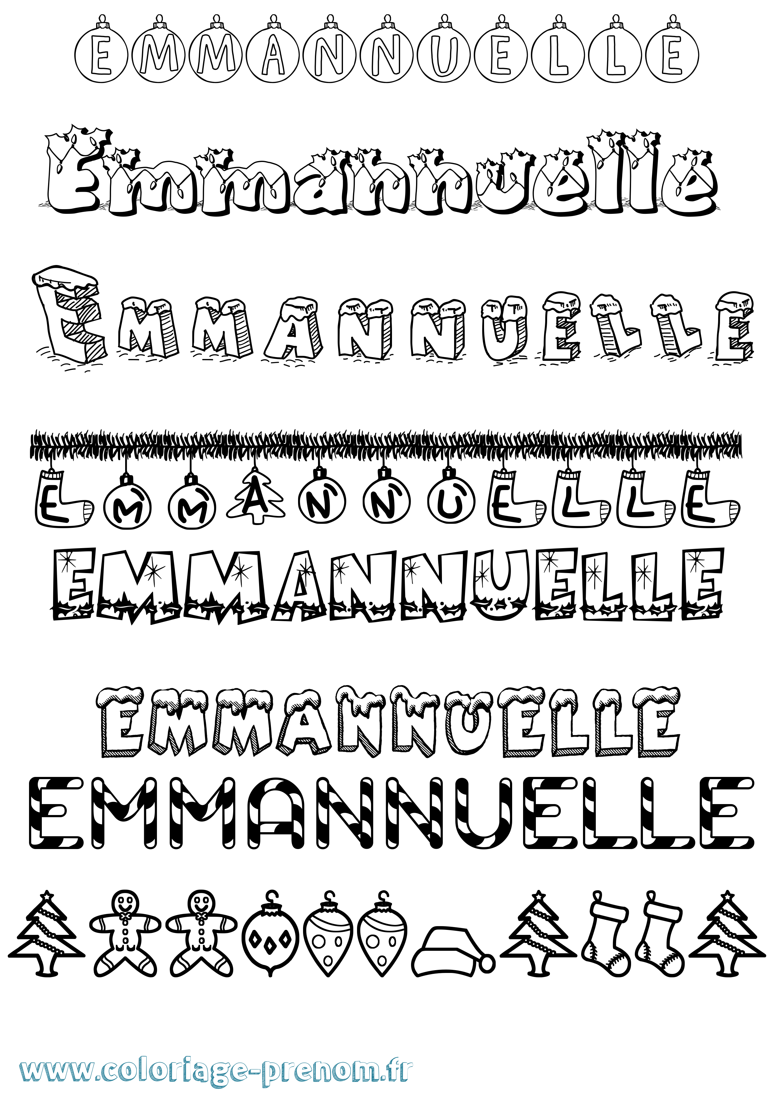 Coloriage Emmannuelle Noël Coloriage prénom Emmannuelle Noël