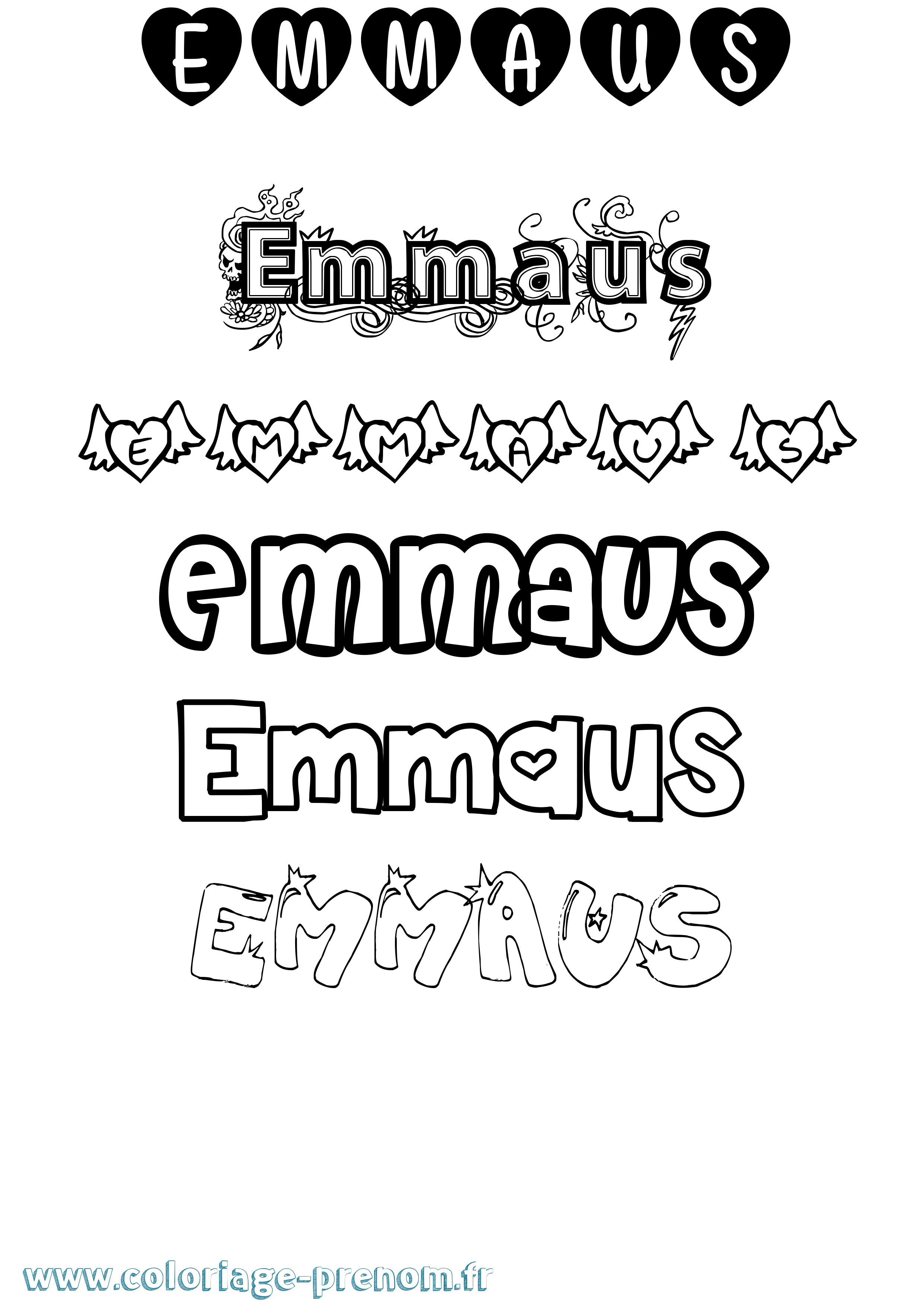 Coloriage Emmaus Girly Coloriage prénom Emmaus Girly