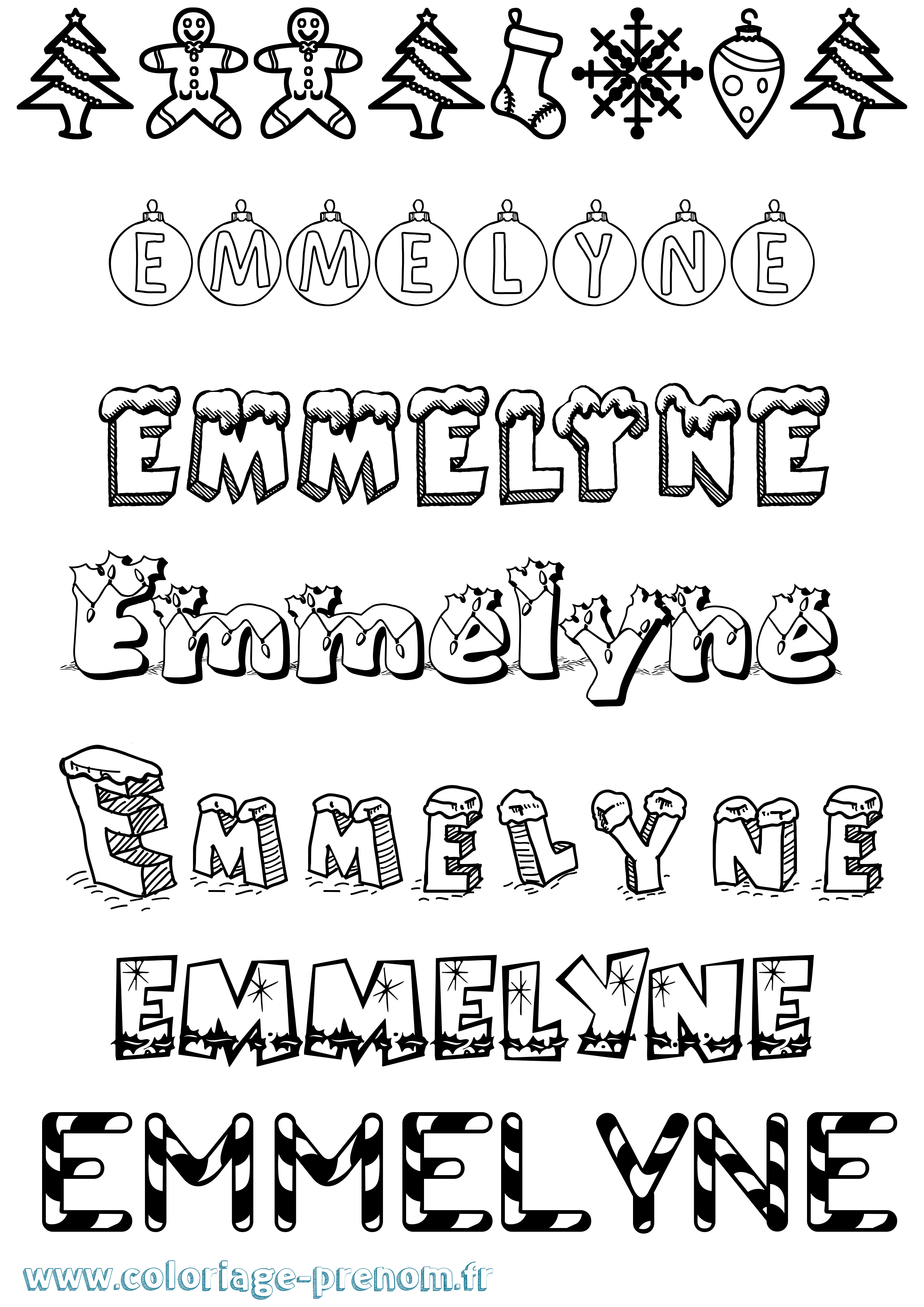 Coloriage Emmelyne Noël Coloriage prénom Emmelyne Noël