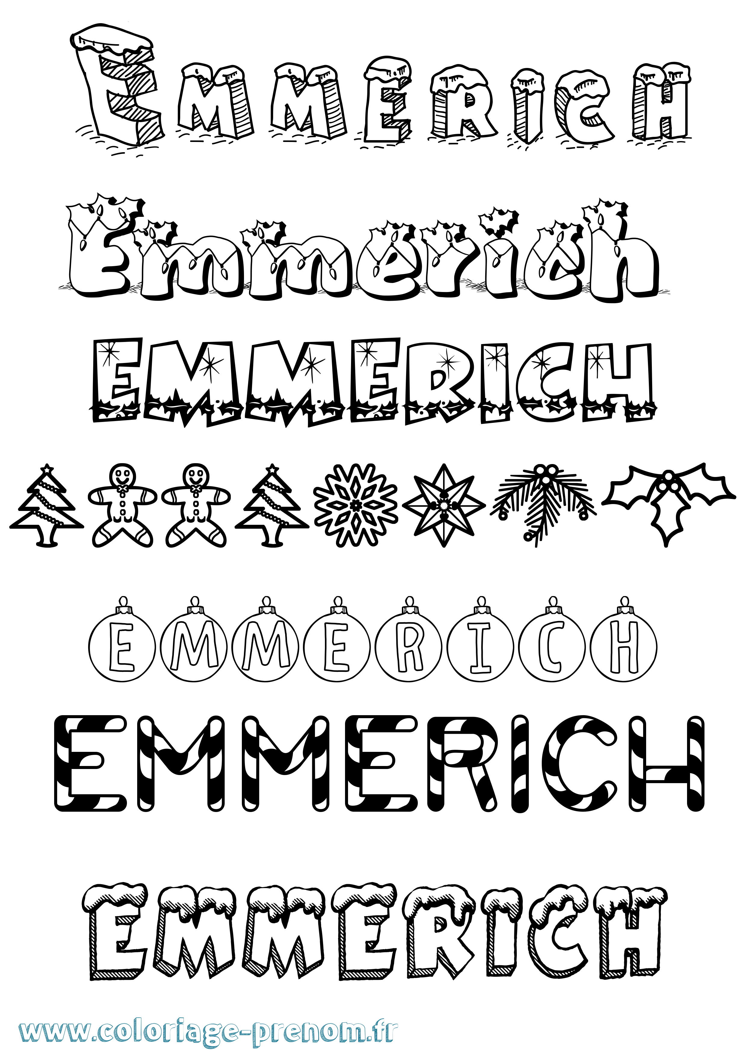 Coloriage Emmerich Noël Coloriage prénom Emmerich Noël