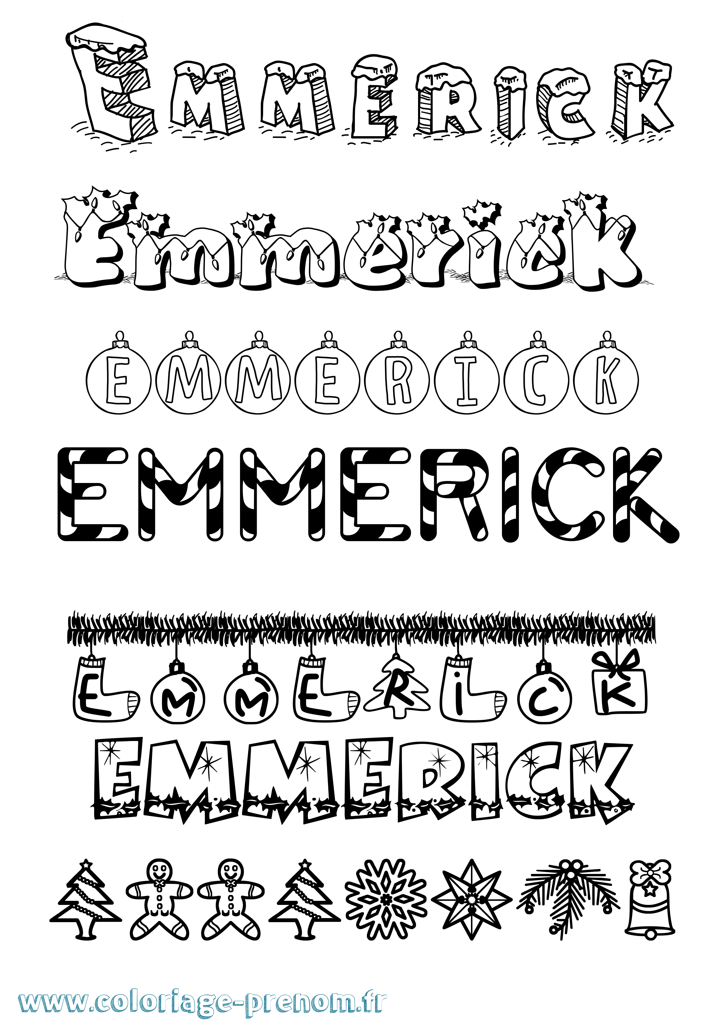 Coloriage Emmerick Noël Coloriage prénom Emmerick Noël