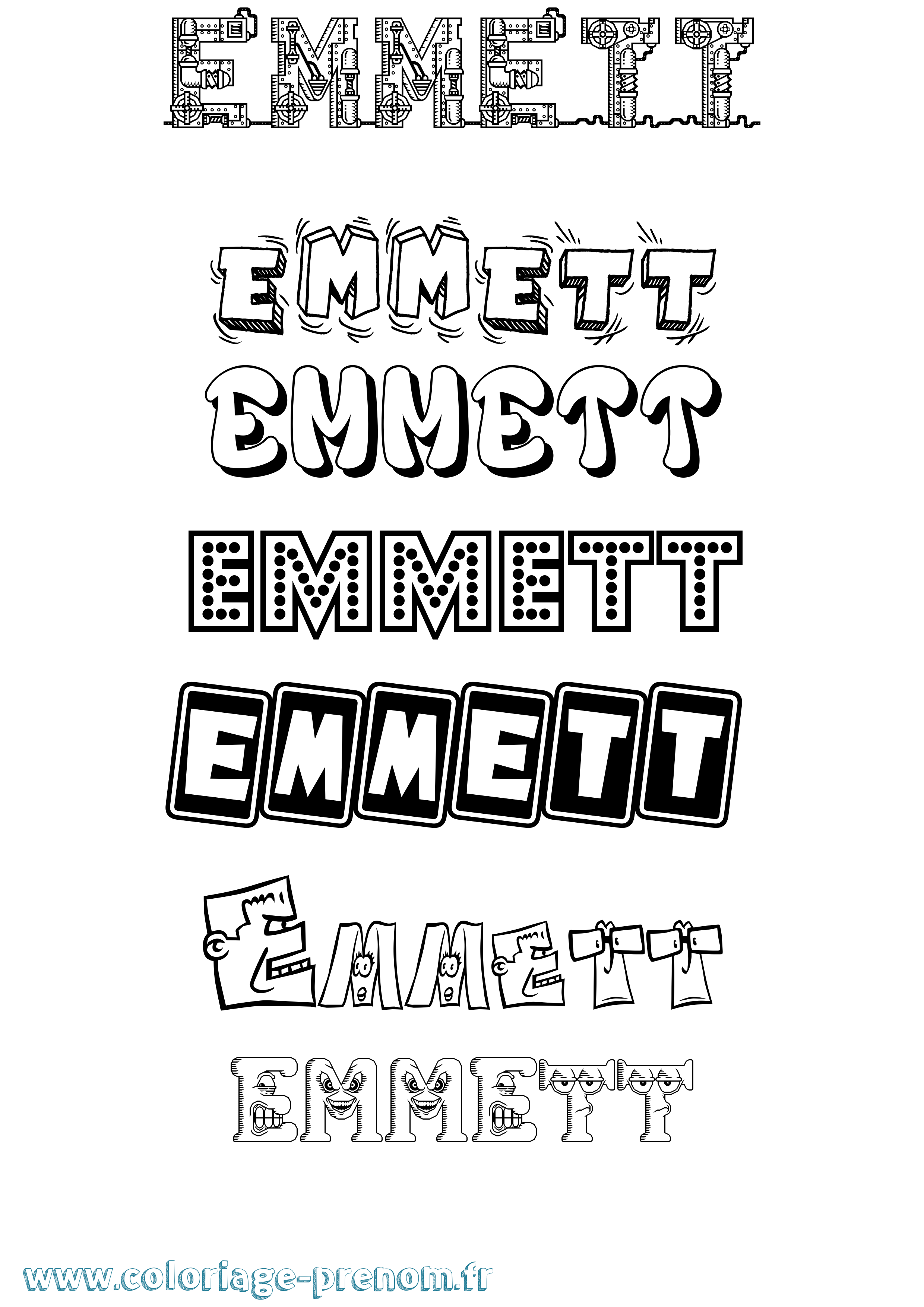Coloriage Emmett Fun Coloriage prénom Emmett Fun
