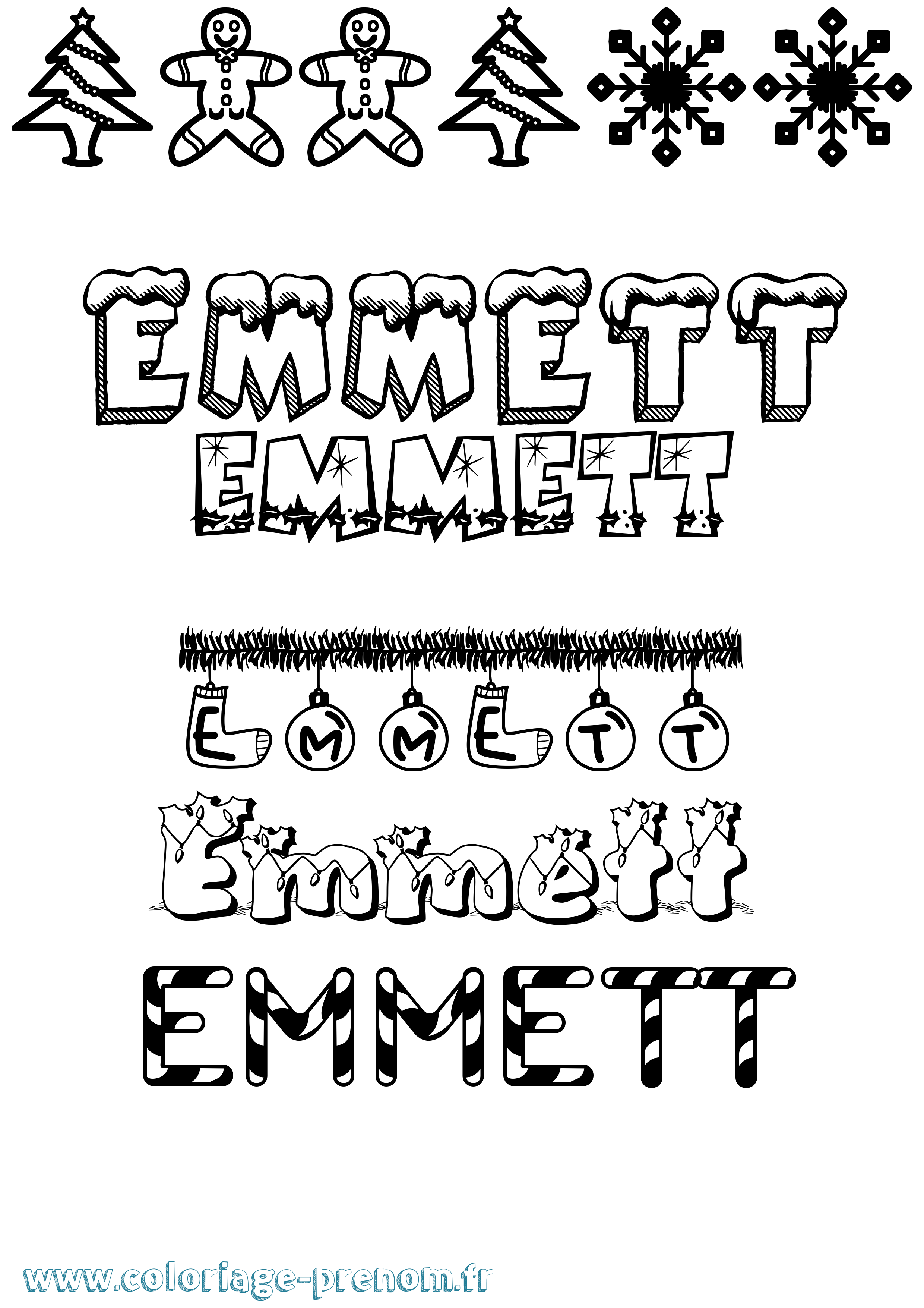 Coloriage Emmett Noël Coloriage prénom Emmett Noël